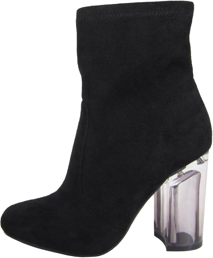 Speed Limit 98 Women's Closed Round Toe Clear Lucite Heel Stretch Sock Boot (9 B(M) US, Black IMSU)