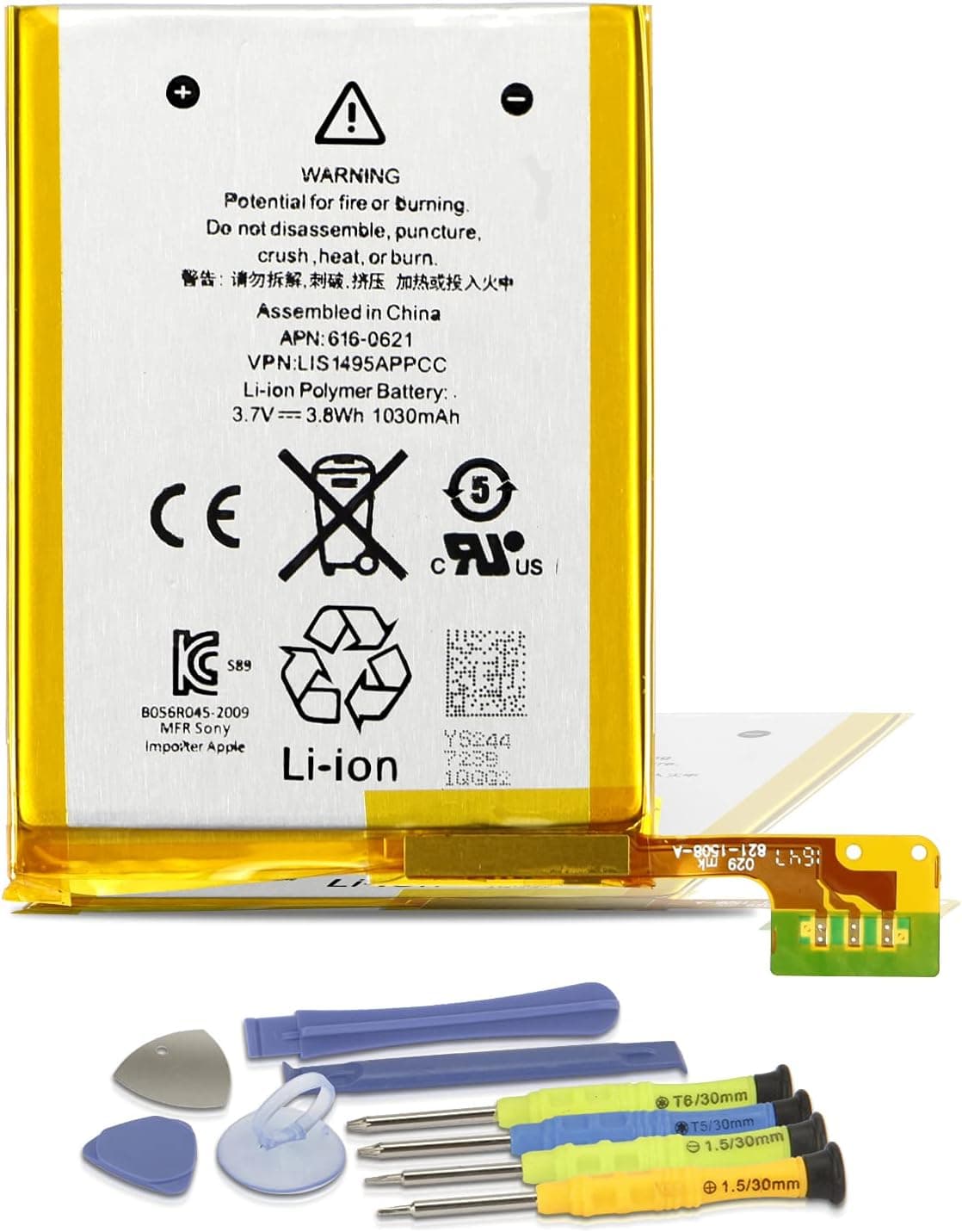 MULS iPod Touch 5 Replacement Battery Compatible with Apple iPod Touch 5th Generation A1421 616-0619 616-0621 with Installation Tools 3.7V 1030mAh 3.8Wh