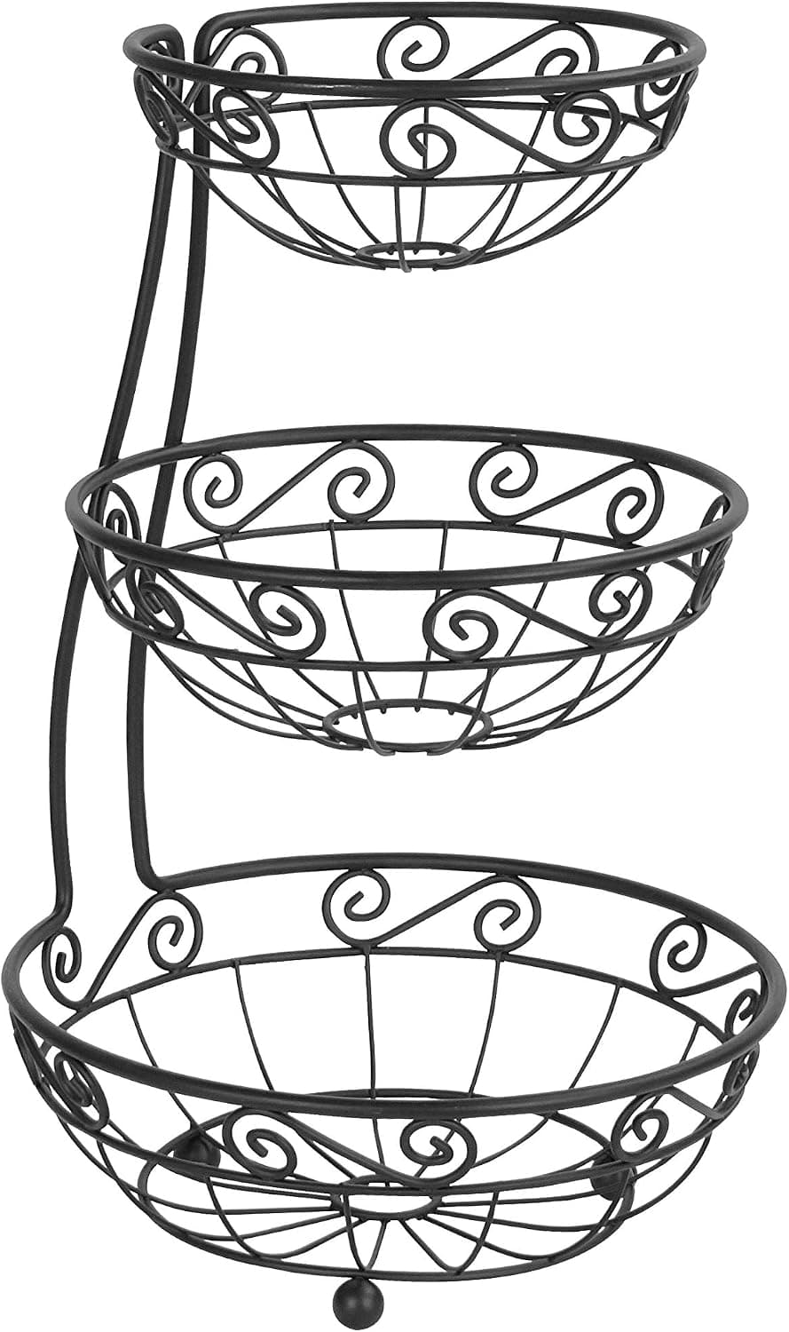Spectrum Diversified Scroll Arched Server Stacked, 3-Tier Fruit Bowls Counters, Traditional Kitchen Décor & Fruit Basket Stand, Black