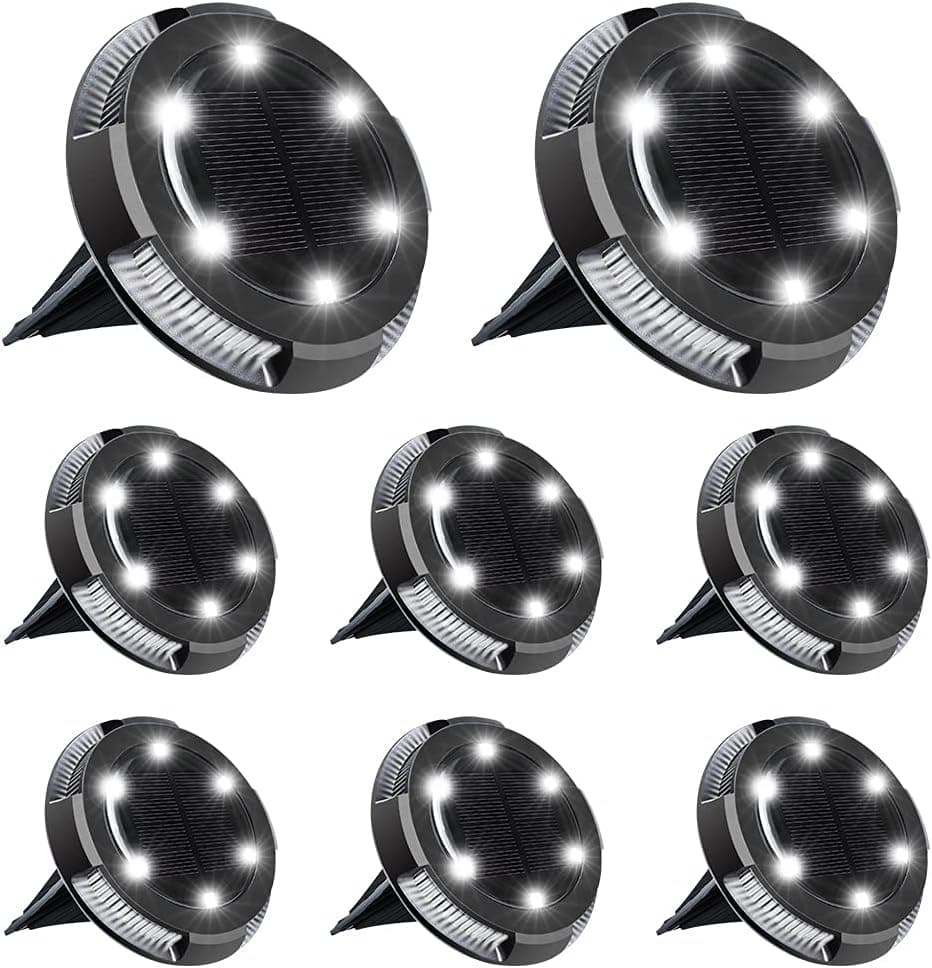 Solar Ground Lights Outdoor 8 Packs, 10 LED Solar Disk Lights Outdoor Waterproof, Solar In-Ground Light Outdoor Solar Pathway Landscape Lighting for Driveway Pathway Yard Patio