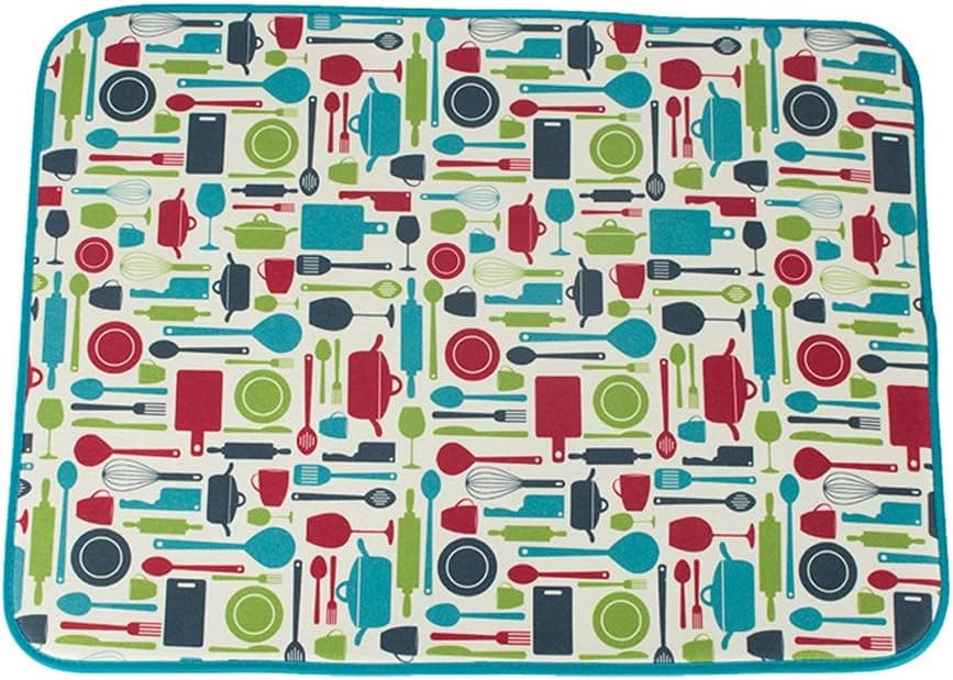 LHFLIVE Microfiber Printed Dish Drying Mat Gray 18 x 24 Inch Extra Large Blue Colorful Double-sided Design
