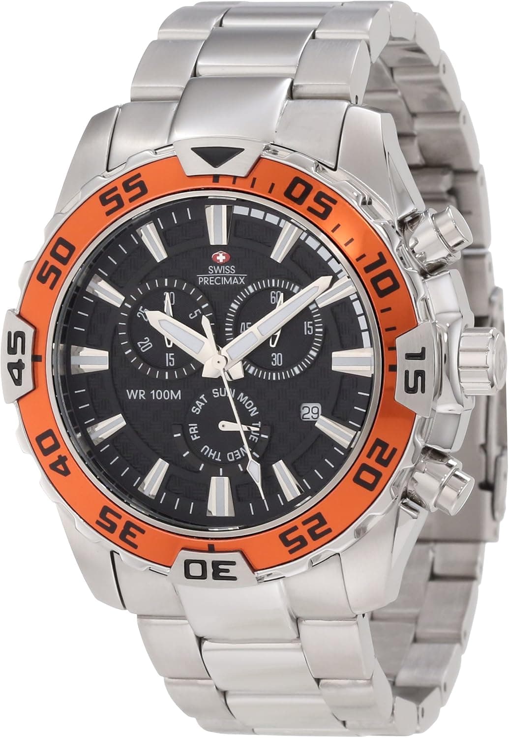 Swiss Precimax Men's SP12150 Formula-7 Pro Black Dial with Silver Stainless Steel Band Watch