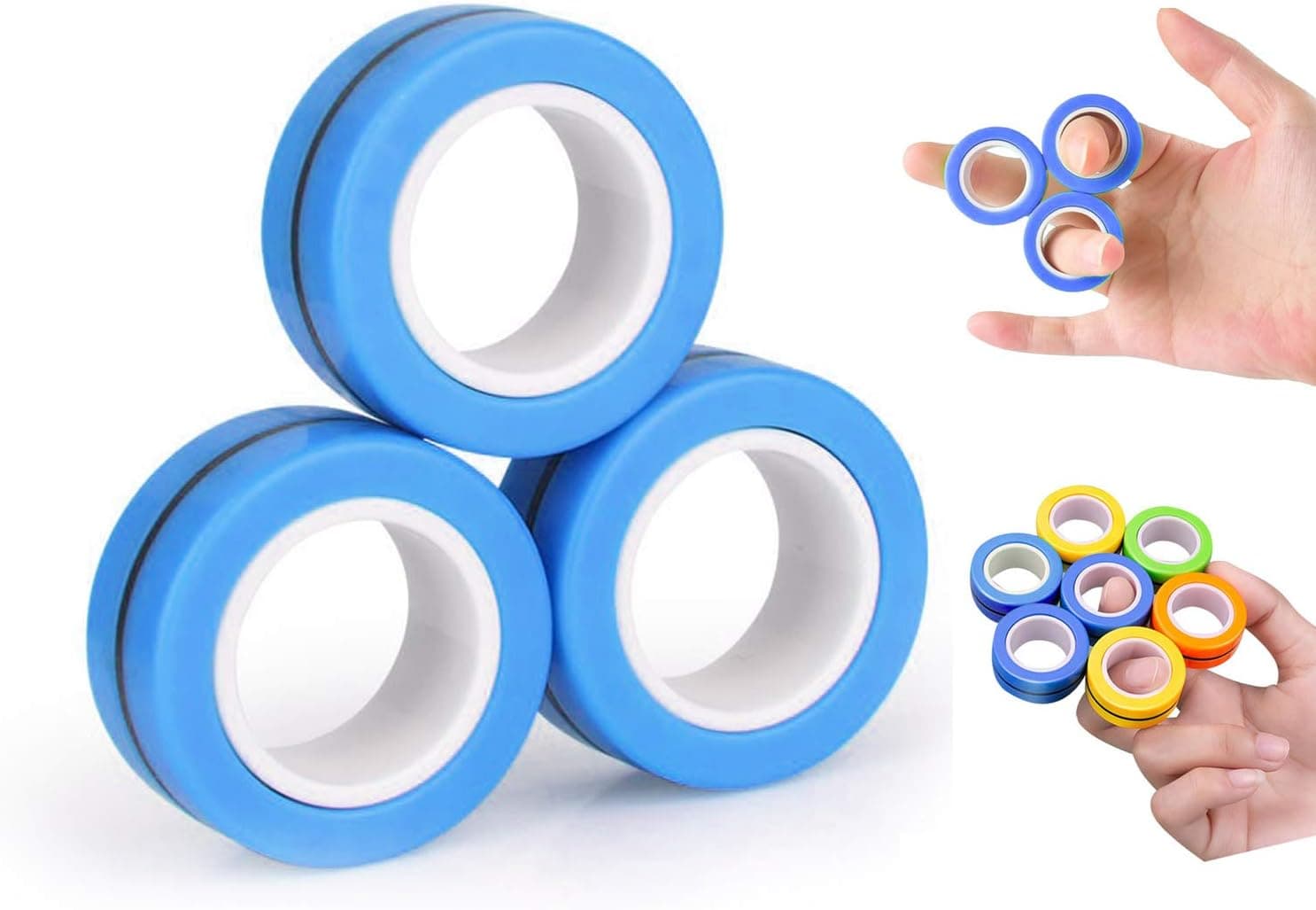 CaLeQi Magnetic Finger Ring Stress Relief Toy - Magnetic Bracelet Ring Unzip Toy Magic Ring Props Tools Decompression Toys,Finger Spin Activity,Finger Joint Activity (Blue)