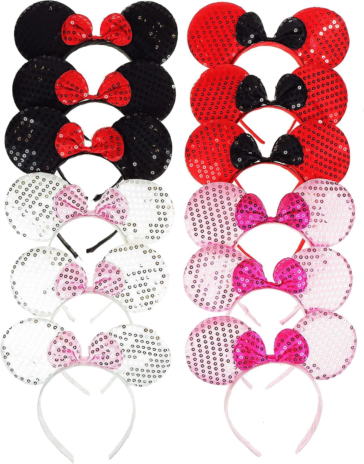 RufnTop Mickey and Minnie Mouse Sequins Ears Headband(Mix Colors Sequin Set of 12)