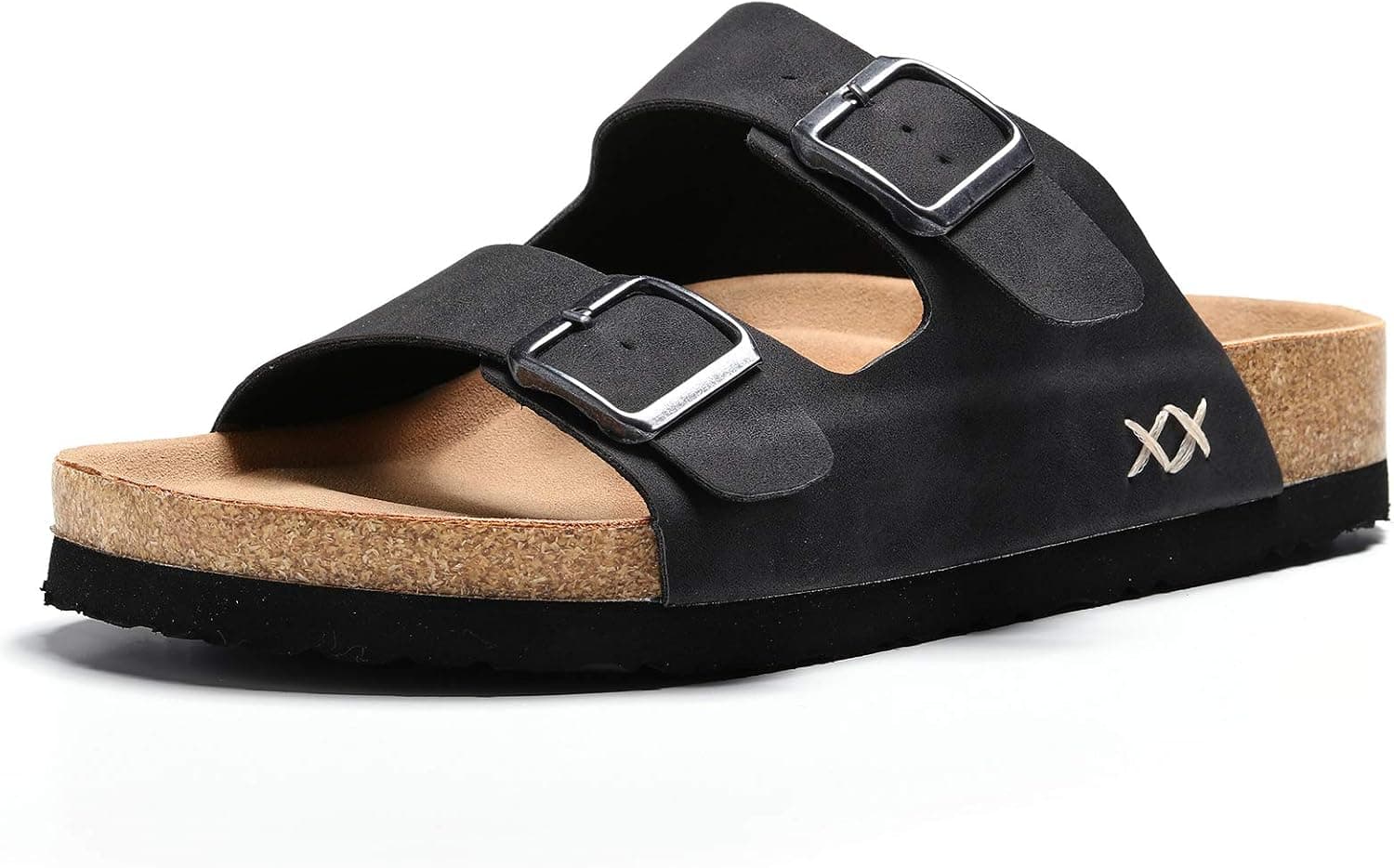 Womens Sandles Womens Womans Mens Unisex Sandals Size 11.5 Footbed Sole With Buckles Strap Suede Material Support Slippers Slides Sandal For Women （Women 11.5,Men 10 Black)