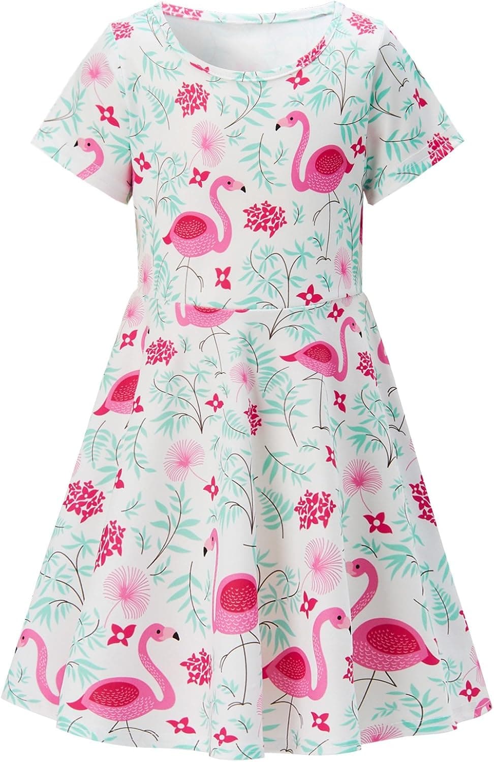 RAISEVERN Girl's Short Sleeve Dress 3D Printed Casual Swing Twirl Skirt for Holiday Theme Party 2-9T