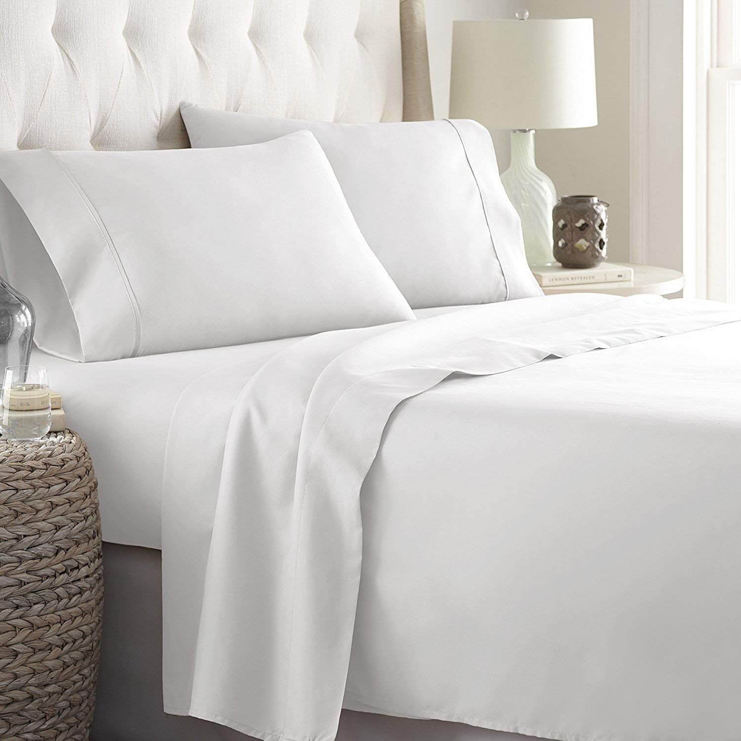 Leisure Lazing Giza Sheets- Queen Size Giza Sheet Set 4 Pcs-100% Certified Giza Egyptian Long-Staple Cotton Sheet Fits Mattress Upto 18'' Deep Pocket- White Solid