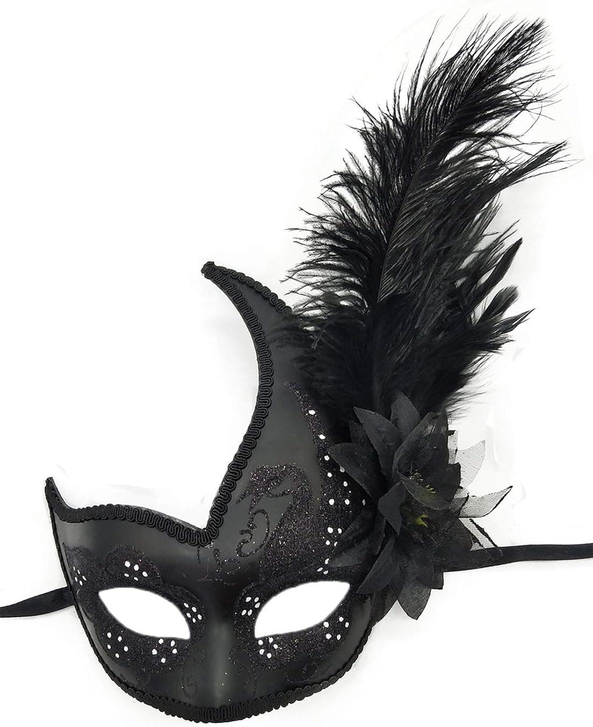 Flywife Masquerade Mask for Women Black Couple Halloween Eye Cat Mardi Gras Lace Costume Gold Venetian Silver Party Feather