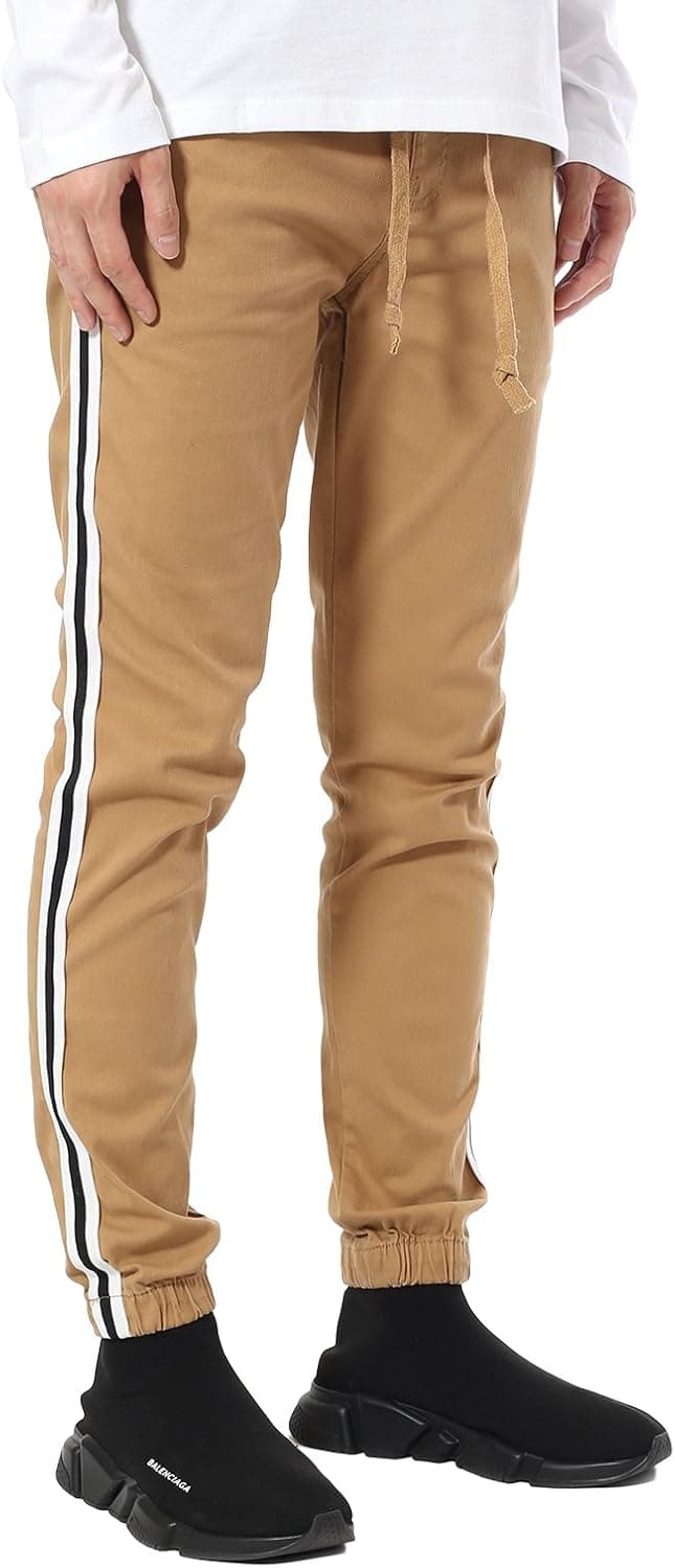 JD Apparel Men's Skinny Fit Retro Joggers With Stripes M Wheat
