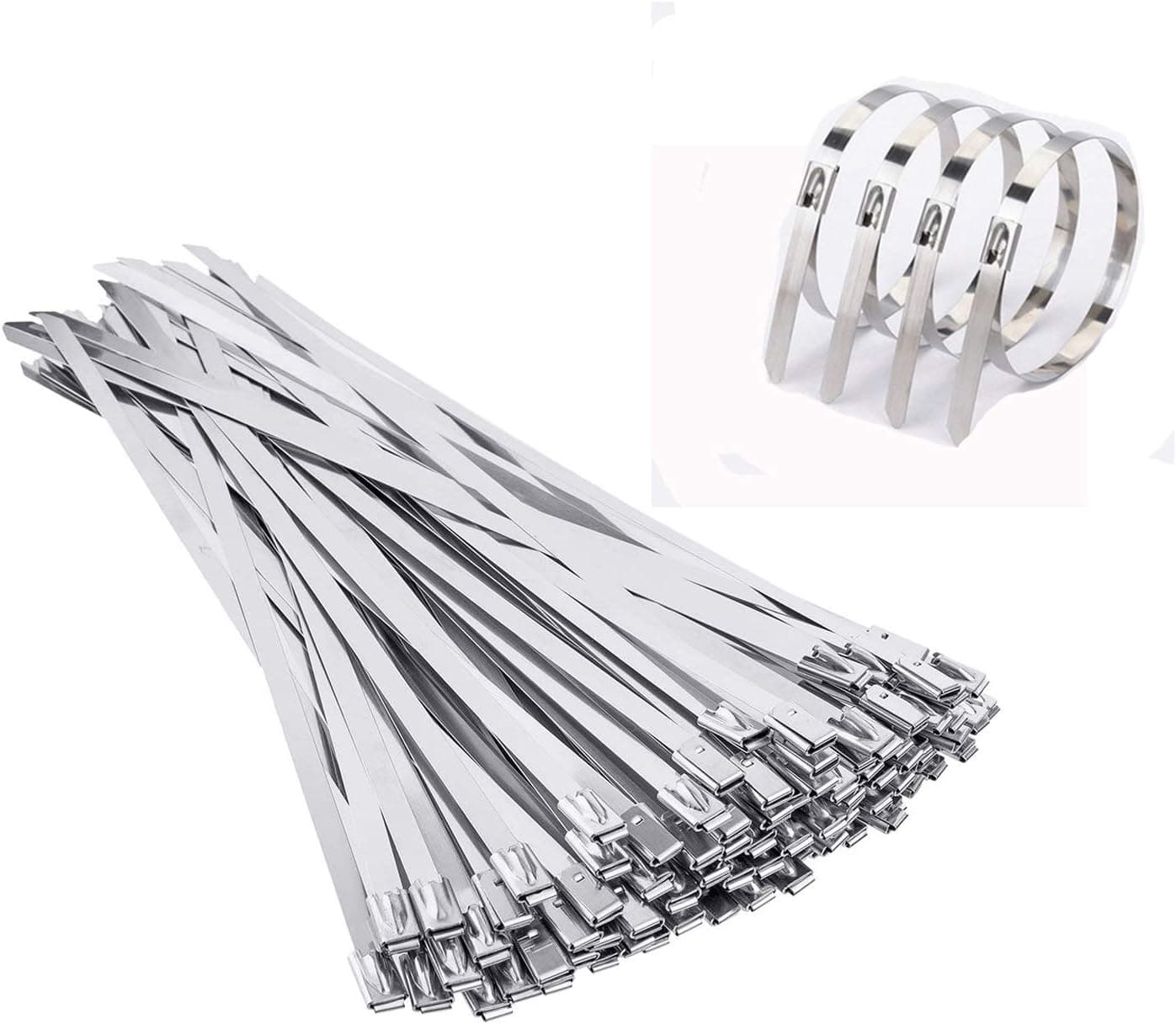 ZHONG AN 11.8 Inches Stainless Steel Exhaust Wrap Multi-Purpose Locking Cable Metal Zip Ties,100pcs