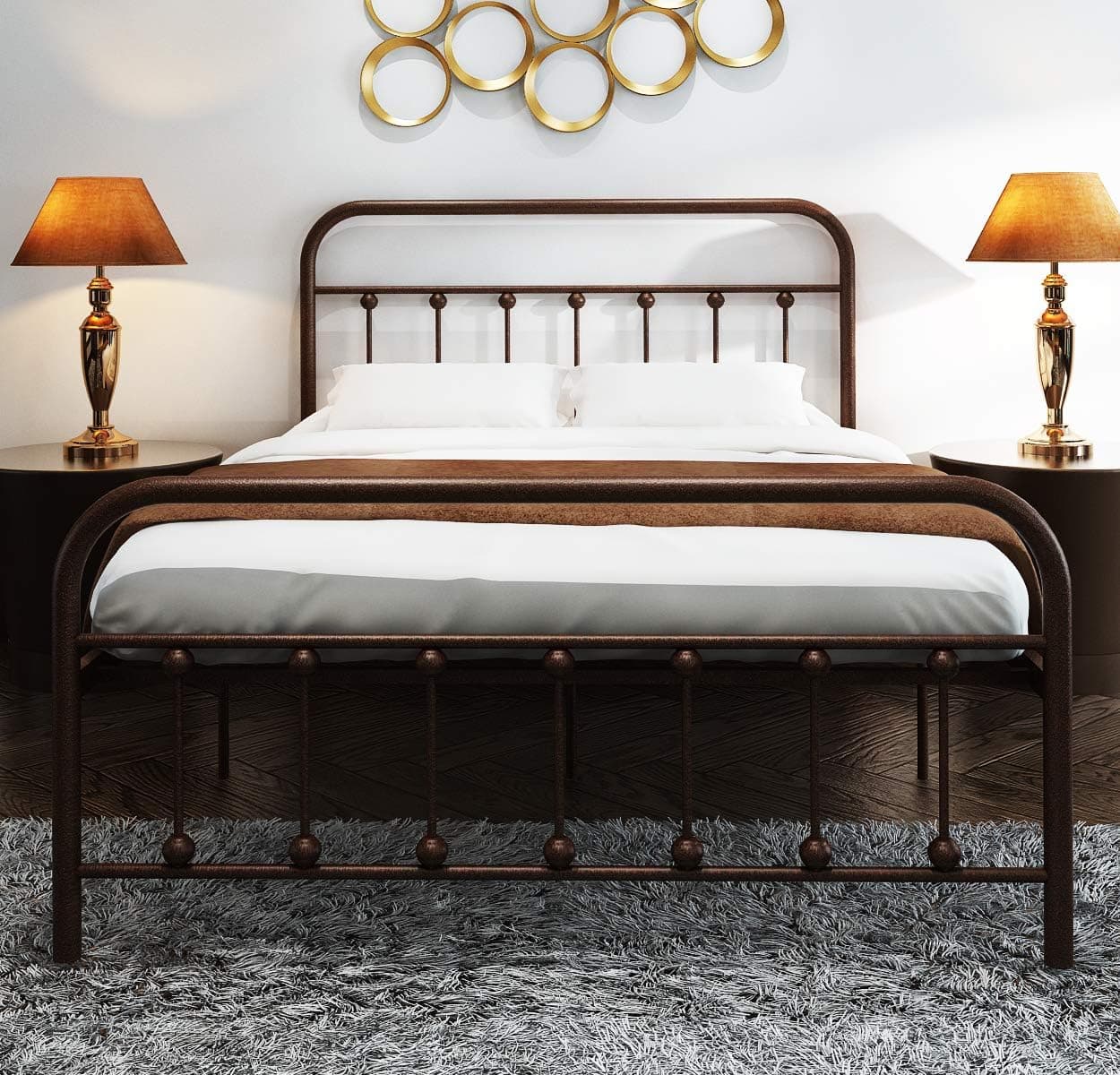 NEEBIRGELIA Metal Bed Frame Full Size with Headboard and Footboard Single Platform Mattress Base,Metal Tube and Iron-Art Bed(Full, Antique Brown)