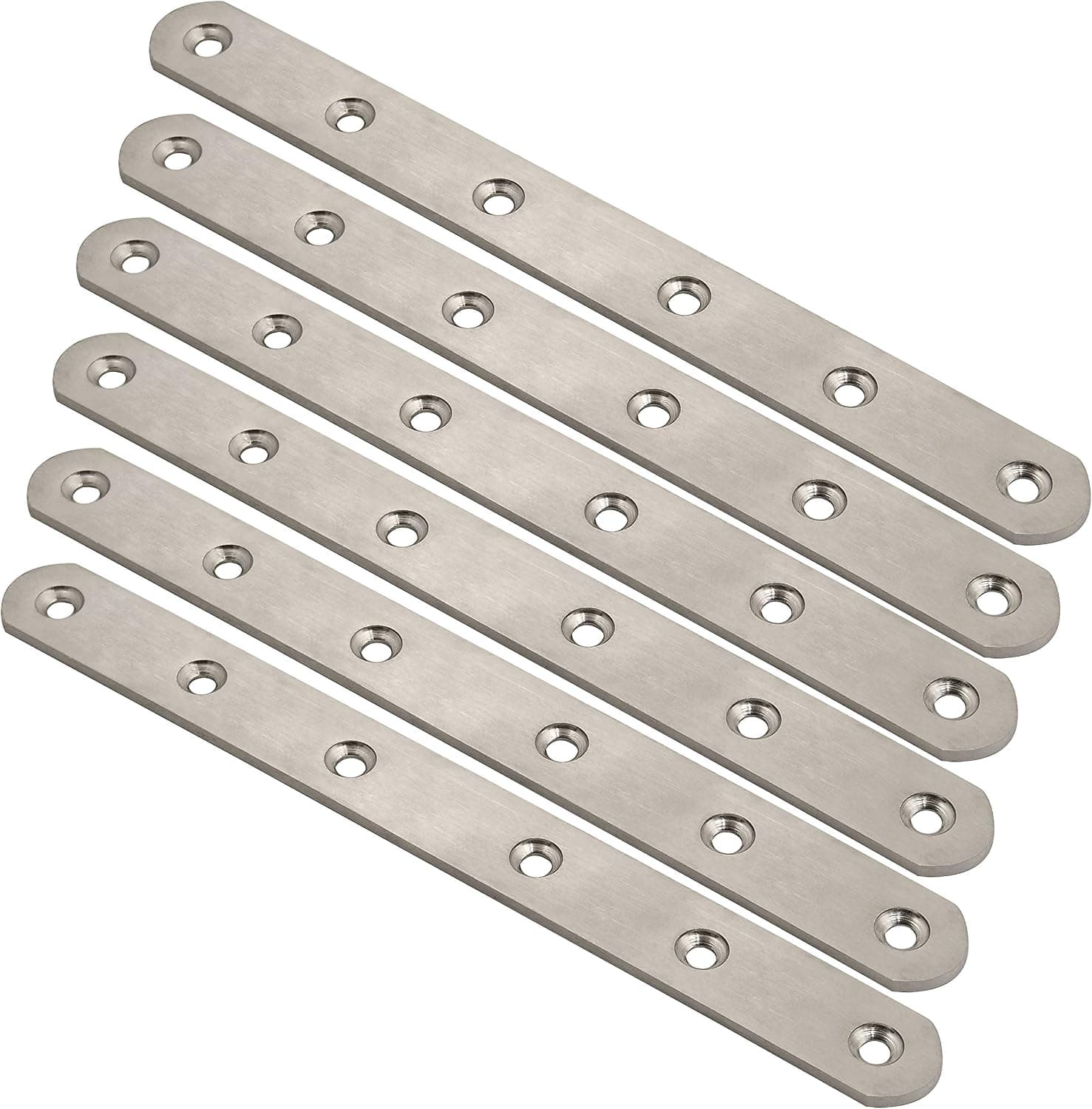 WEBI Flat Straight Brace Brackets -6 Pcs 7.87" Heavy Duty Stainless Steel Bracket Connector Shelf Support for Wood Furniture, Chests, Brushed Finish