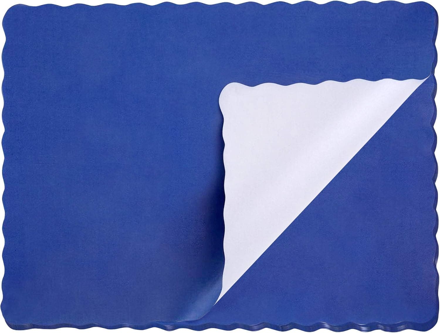 [200 Pack] Disposable 14 x 10 Plain Navy Blue Paper Placemat with Decorative Wavy Scalloped Edge