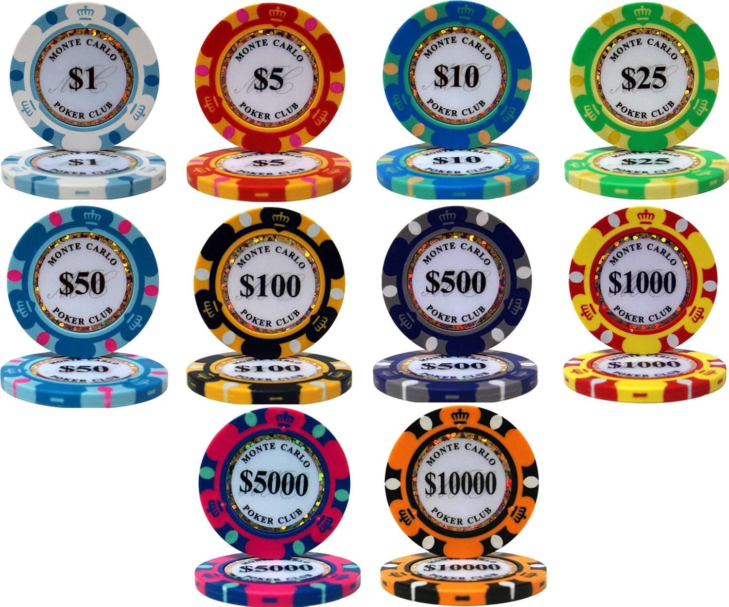 25 Monte Carlo Design 14gm Clay Poker Chips - Choose
