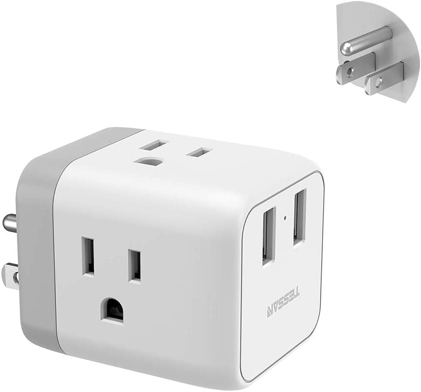Multi Plug Outlet Extender with USB Charger, Travel Charging Cube Power Wall Outlet Expander for Cruise Essentials, Multiple Outlet Plug Splitter for Home, Dorm, Office