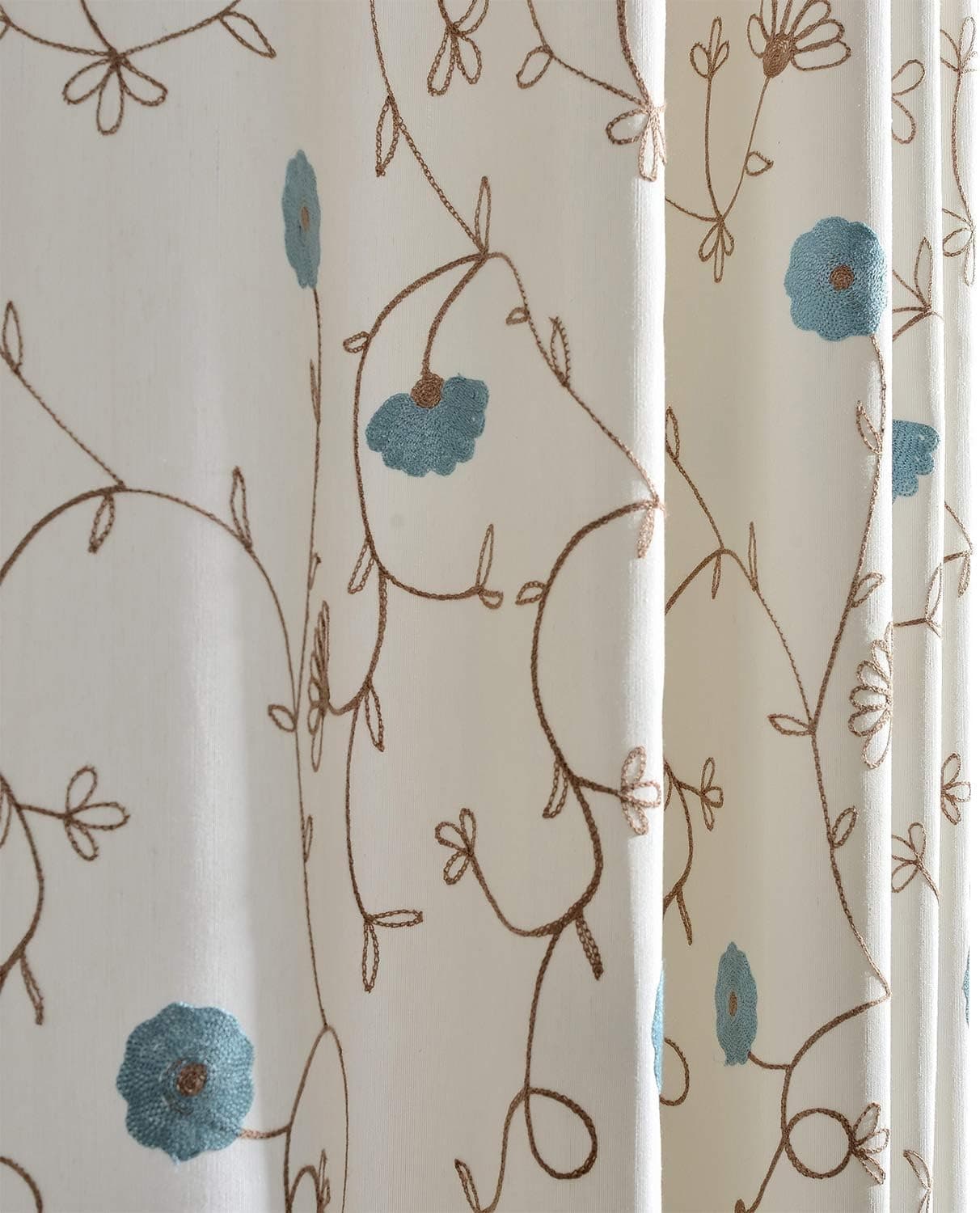 Anady Top Blue Flower Blackout Lined Curtains 2 Panel White Curtains Drapes for Bedroom Grommet 84 inch Long 2017 New