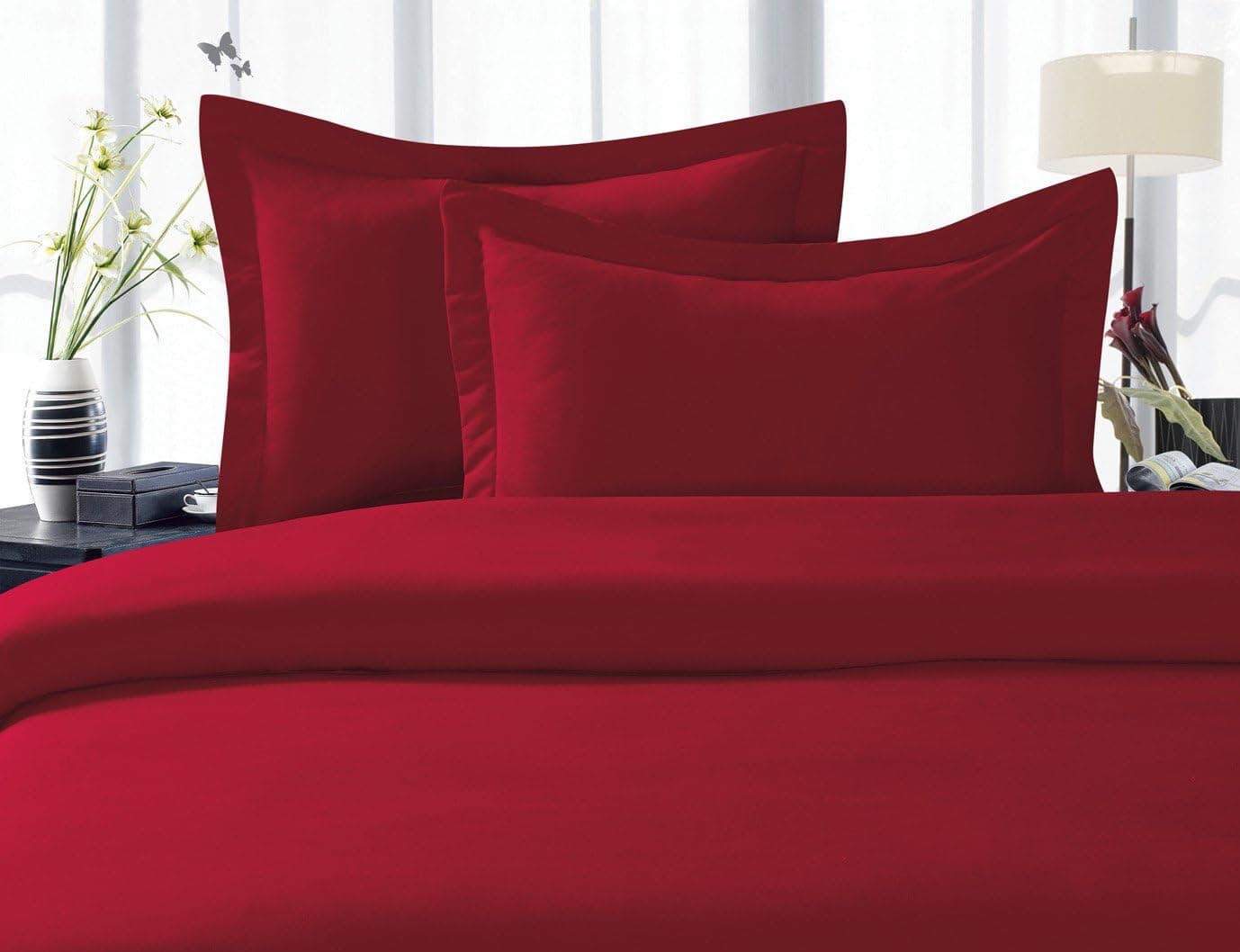 CELINE LINEN Best, Softest, Coziest Duvet Cover Ever! 1500 Thread Count Egyptian Quality Luxury Super Soft Wrinkle Free 3-Piece Duvet Cover Set, King/Cali King, Burgundy