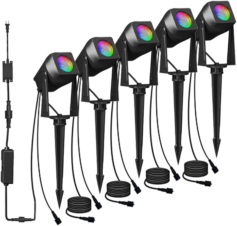 SUNTHIN Smart Landscape Lighting, RGBW Color Changing Landscape Lights with Transformer, Work with Alexa and Google Home, for Garden, Yard, Lawn, Wall, Tree, Flags, Fence (5 Pack)