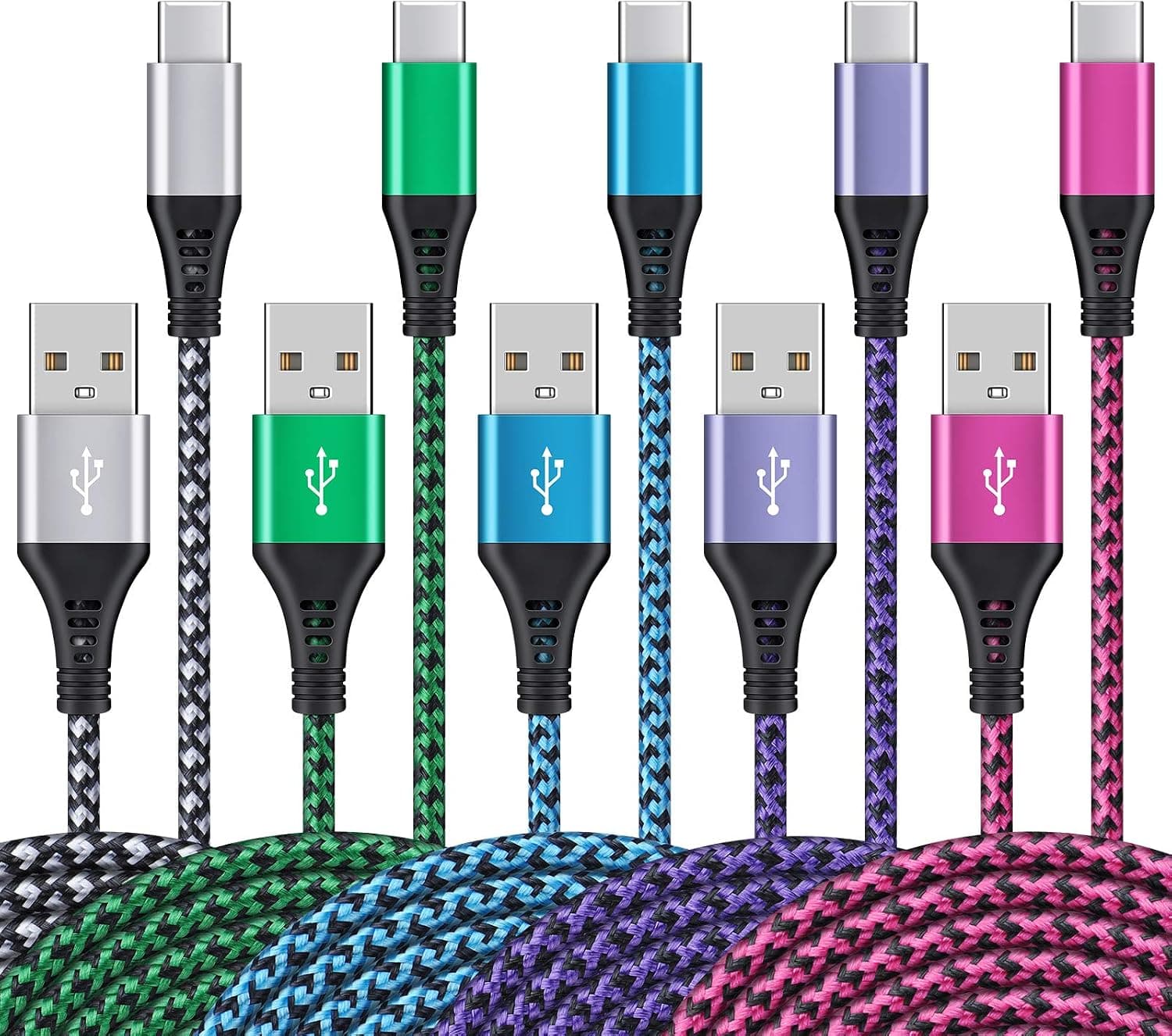 Samsung Galaxy S21 Fast Charger Cable, 5Pack 6FT Braided USB C Power Cord Android Type C Charging Cable Compatible with Samsung Galaxy S21 Ultra S20 FE 5G Note 20 A51 A71 A81 A91,Moto G9/G8/G7/G6 Plus