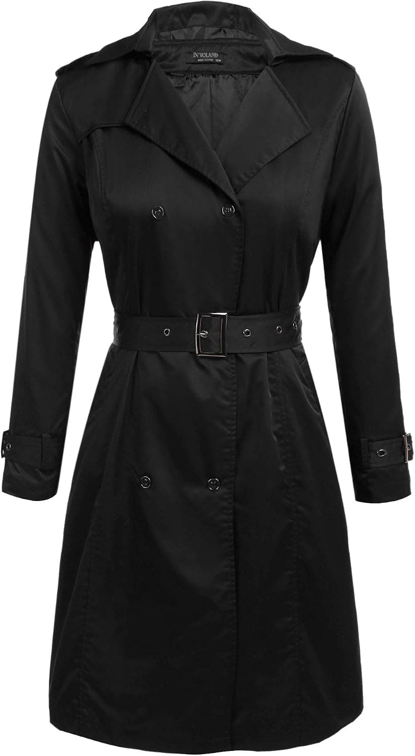 Women's Plus Size Trench Coat Double Breasted Long Trench Coats with Belt