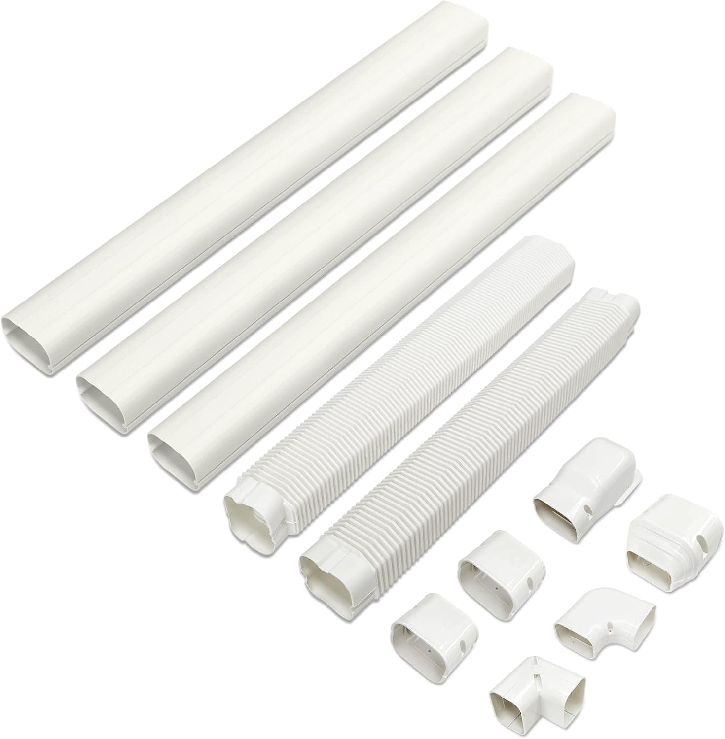 LILIJIA 3" 12.5Ft Mini Split Line Set Cover, Decorative PVC Line Set Cover Kit for Air Conditioners and Heat Pumps, with Flexible Duct, Creamy White