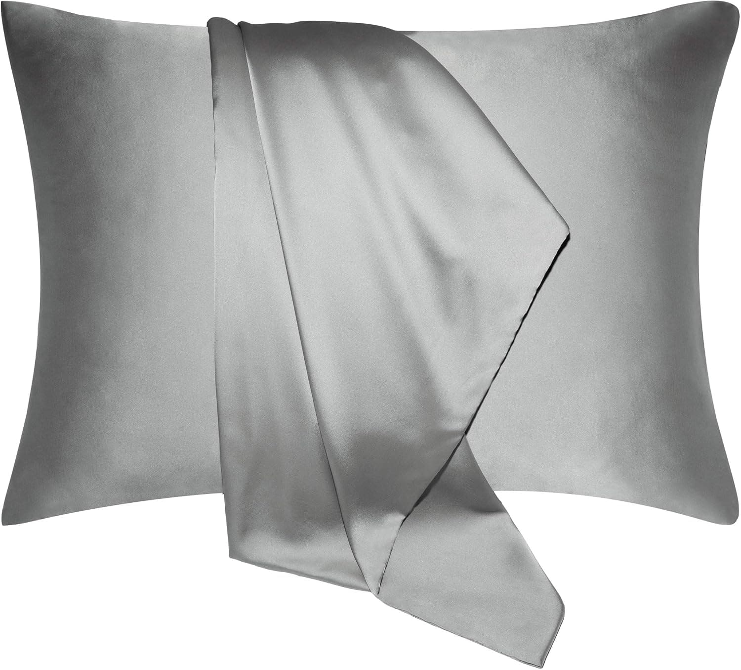 BEIJOEY 100% Mulberry Silk Pillowcase for Hair and Skin,with Hidden Zipper,Both Sides 19 Momme 600 Thread Count Natural Silk Pillow Cover,Soft Breathable Smooth,1pc (Gray, King 20''x36'')