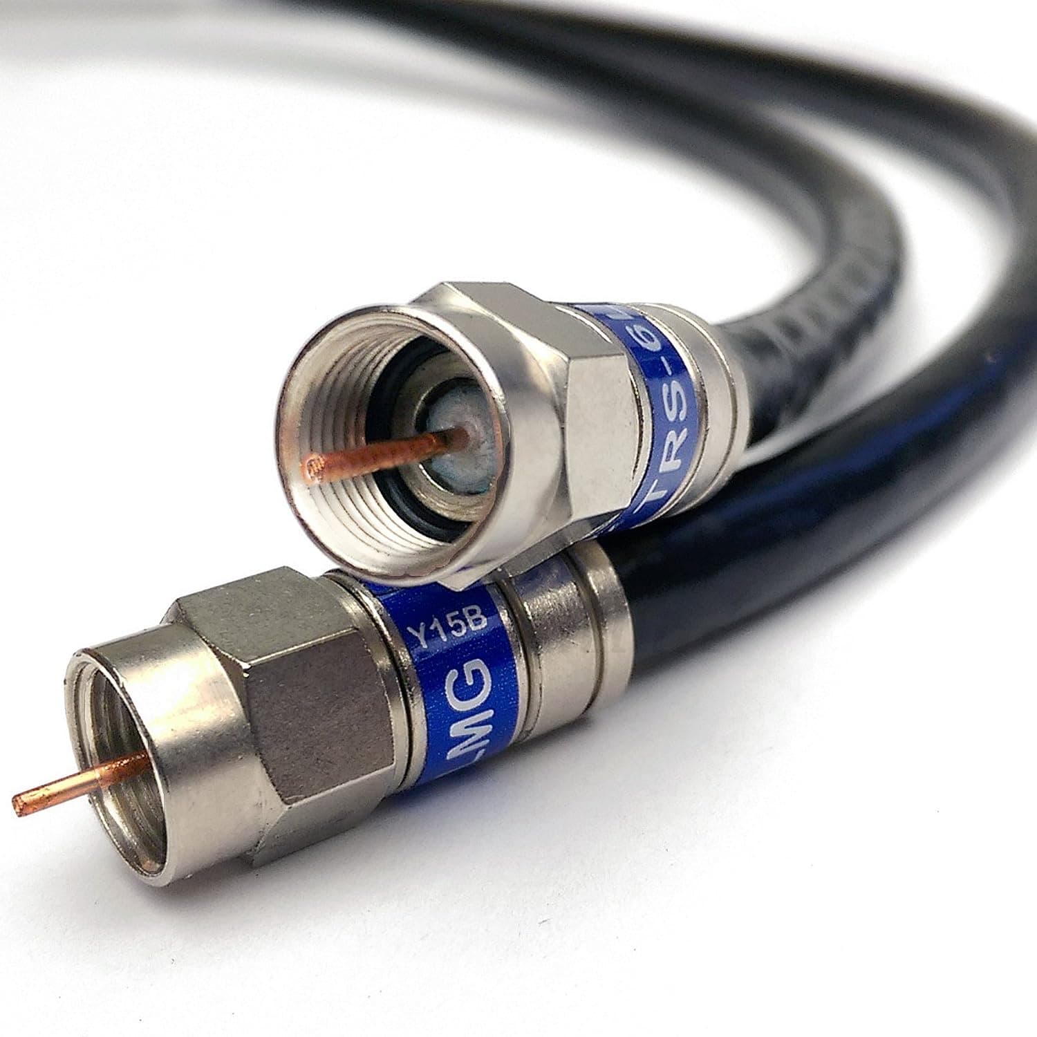 60ft Quad Shield Solid Copper 3GHZ RG-6 Coaxial Cable 75 Ohm (DIRECTV Satellite TV or Broadband Internet) Anti Corrosion Brass Connector RG6 Fittings Assembled in USA by PHAT SATELLITE INTL