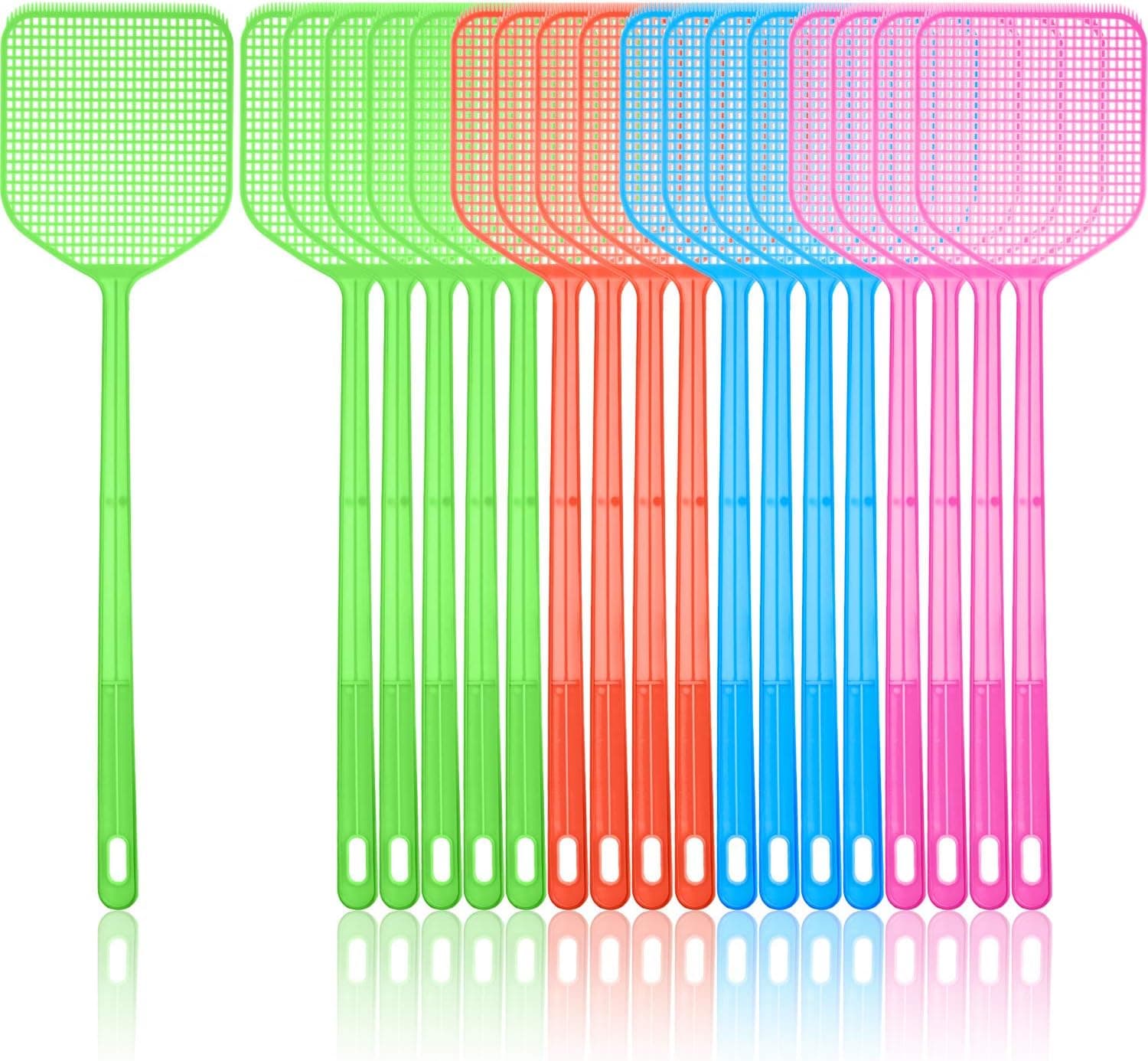 Outus 18 Pieces Fly Swatter Plastic Flyswatter Flexible Manual Swat Set with 17.6 Inch Durable Long Handle, House Wife Helper, Assorted Colors