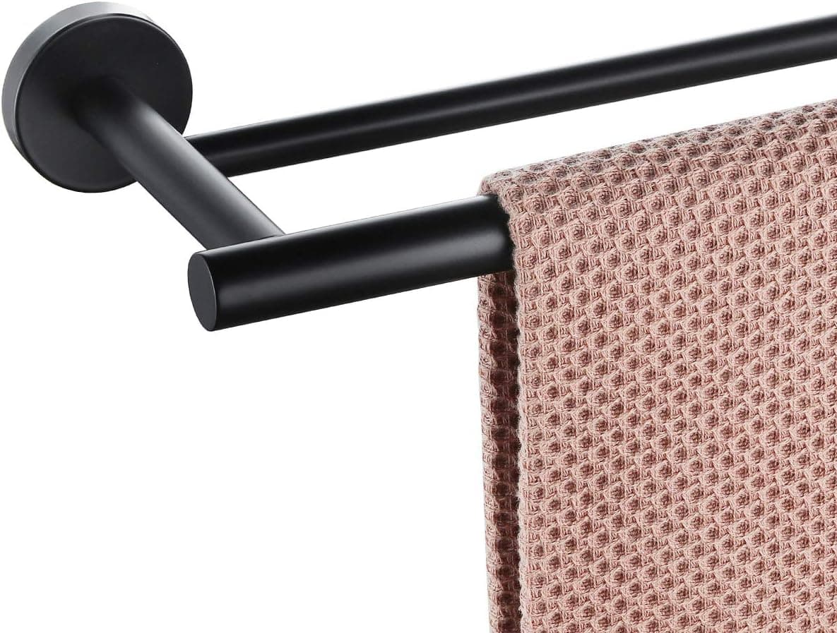 Miyili Double Bath Towel Bar 36-Inch Matte Black Stainless Steel Hand Towel Rack for Bathroom Wall Mount, A01B90B
