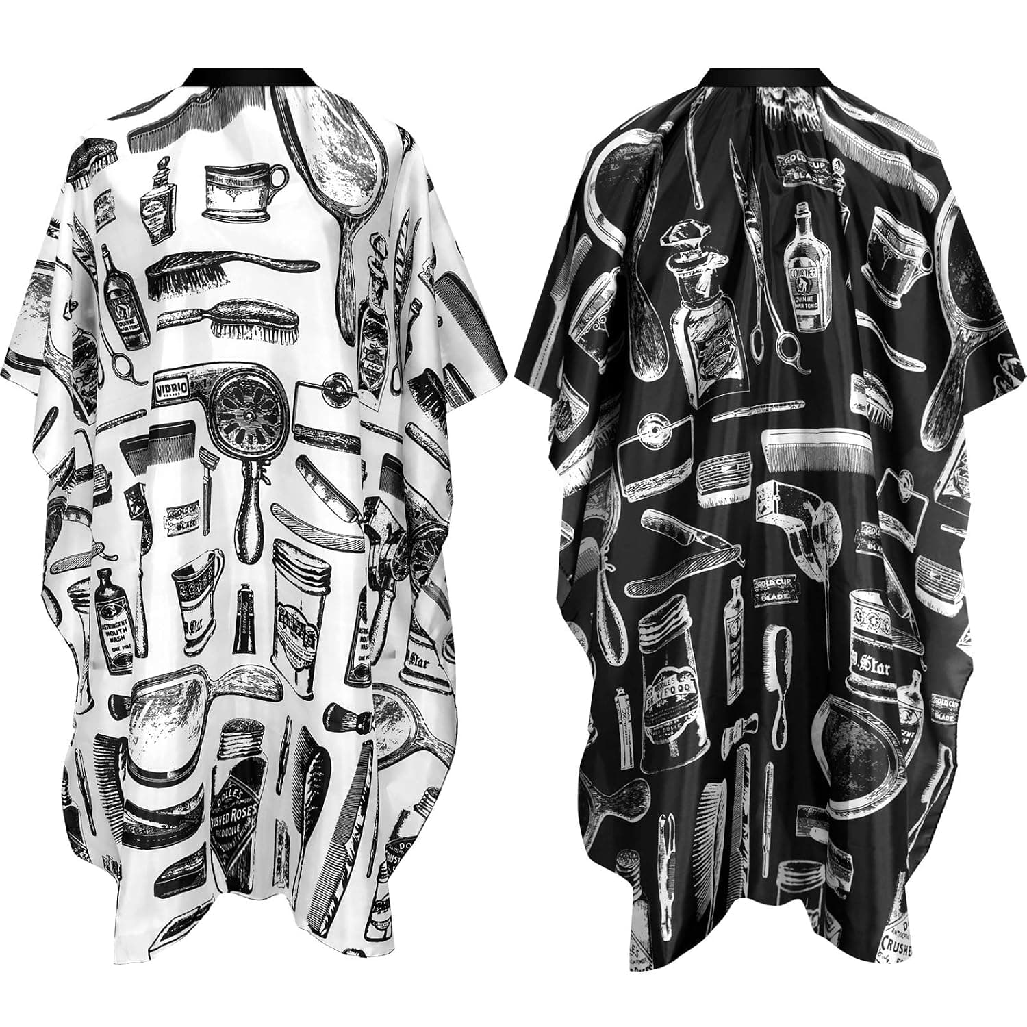 2 Pieces Hairdressing Cape Salon Barber Cape Waterproof Hair Styling Cape Hairdressing Cutting Gown with Snap Closure or Hook and Loop for Barbers Hair Salon (Black Print and White Print)
