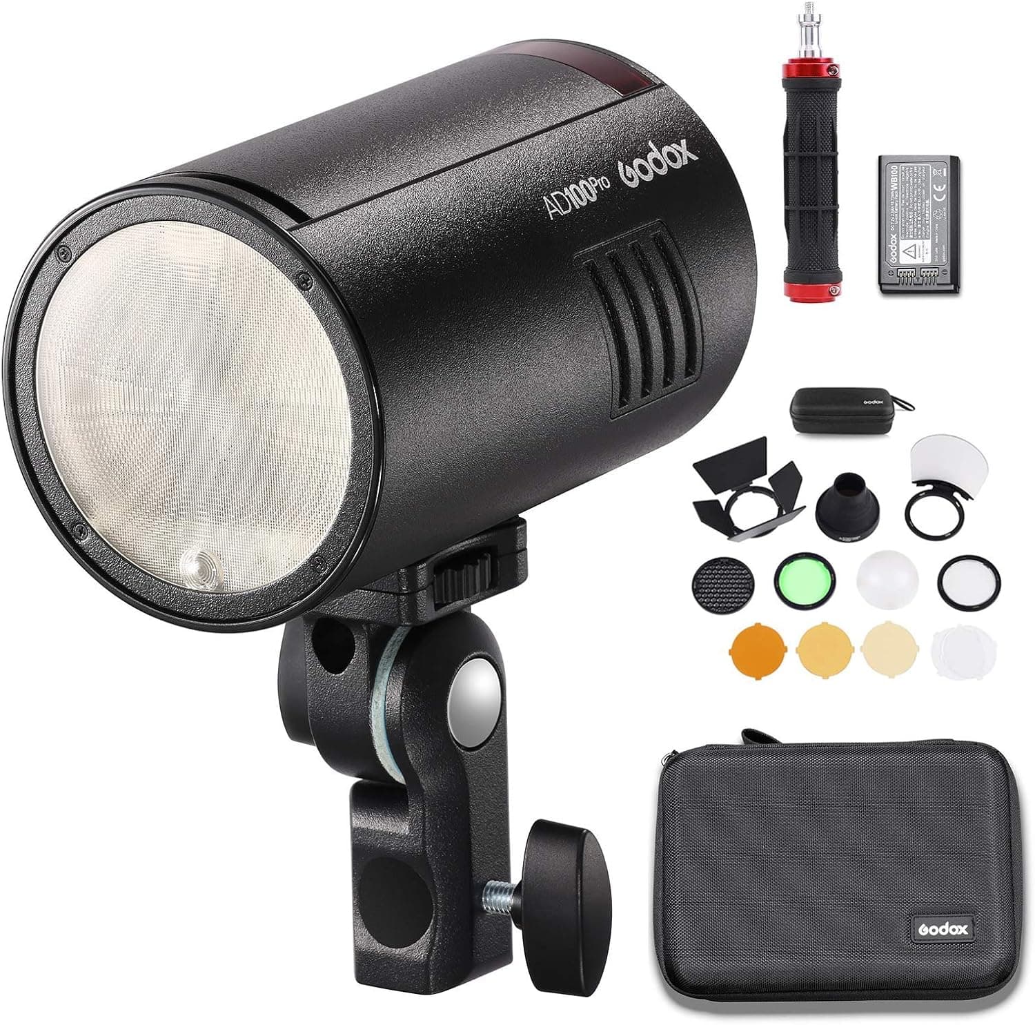 Godox AD100Pro AD100 Pro Monolight, 100Ws 2.4G Flash Strobe, 1/8000 HSS, 0.01-1.5s Recycling, 360 Full Power Flashes, 2600mAh Battery, Support TTL/M/Multi, OLED Panel, W/pergear Color Filters
