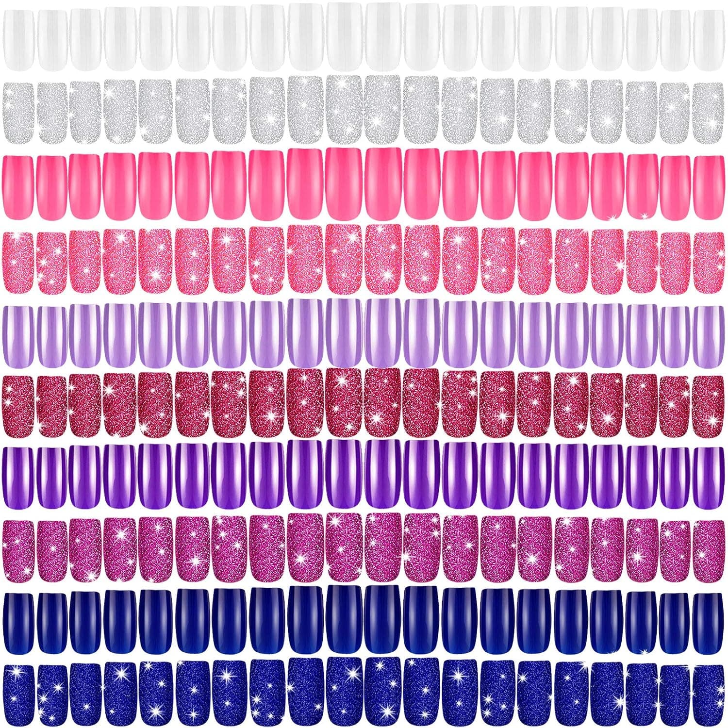 240 Pieces Square Press on Nails Medium False Nail Full Cover Artificial Fake Nail Colorful Acrylic Nail Tip Kit for Art Salon DIY (Vibrant Pattern)