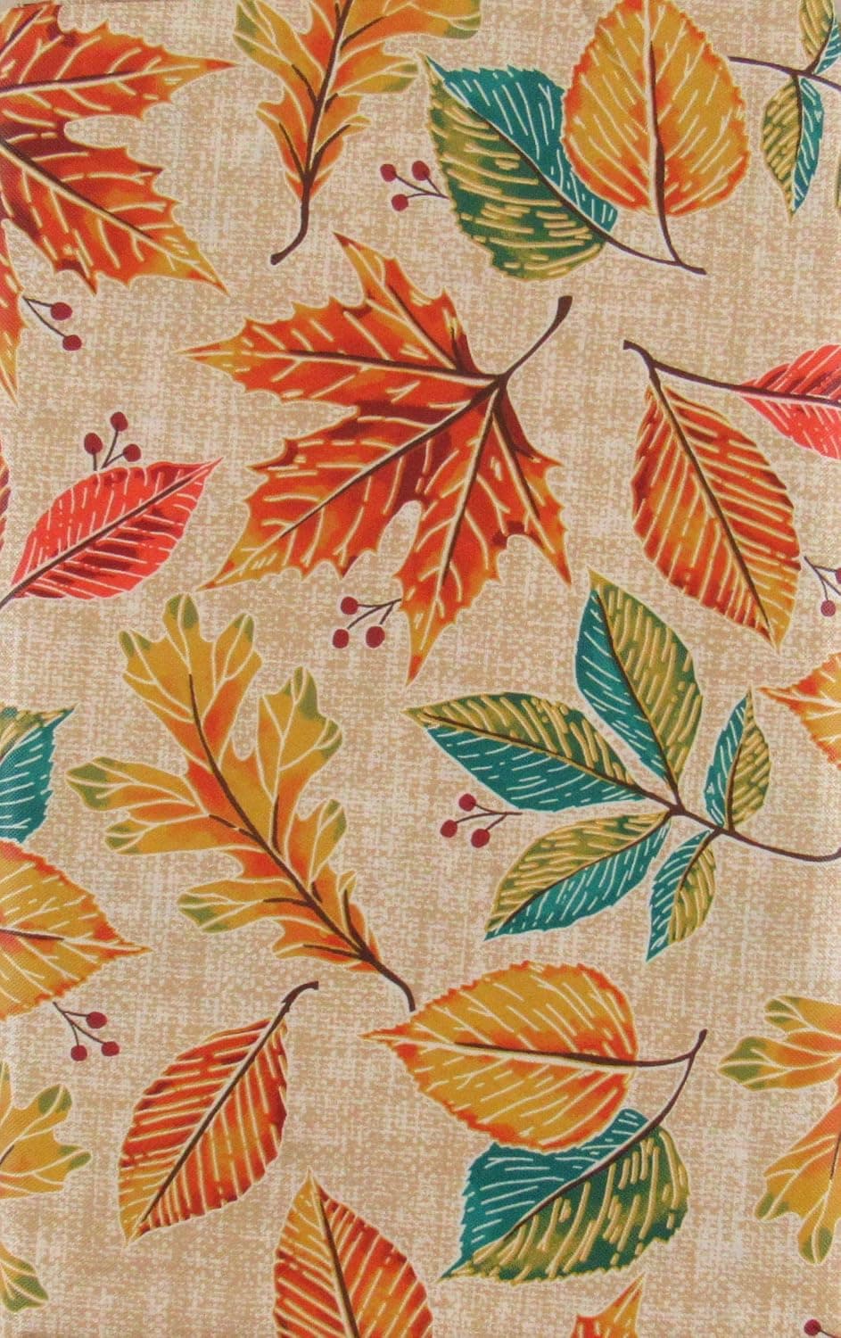 Mainstream International Colorful Autumn Leaves Vinyl Flannel Back Tablecloth (60" Round)