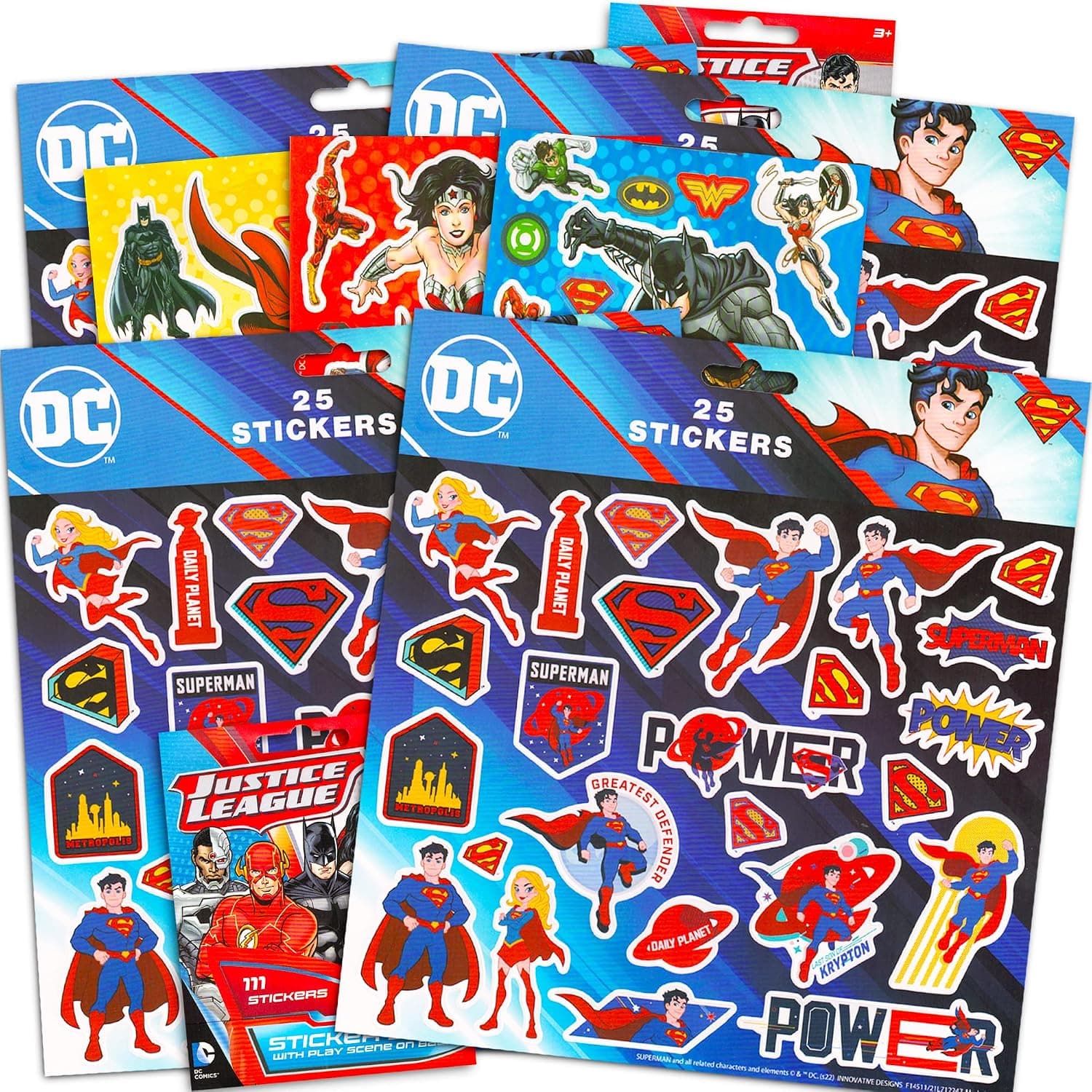 Superman Party Favors Stickers Pack ~ 18 Superman Sticker Sheets, Over 320 Superhero Stickers Total (Superman Party Supplies)