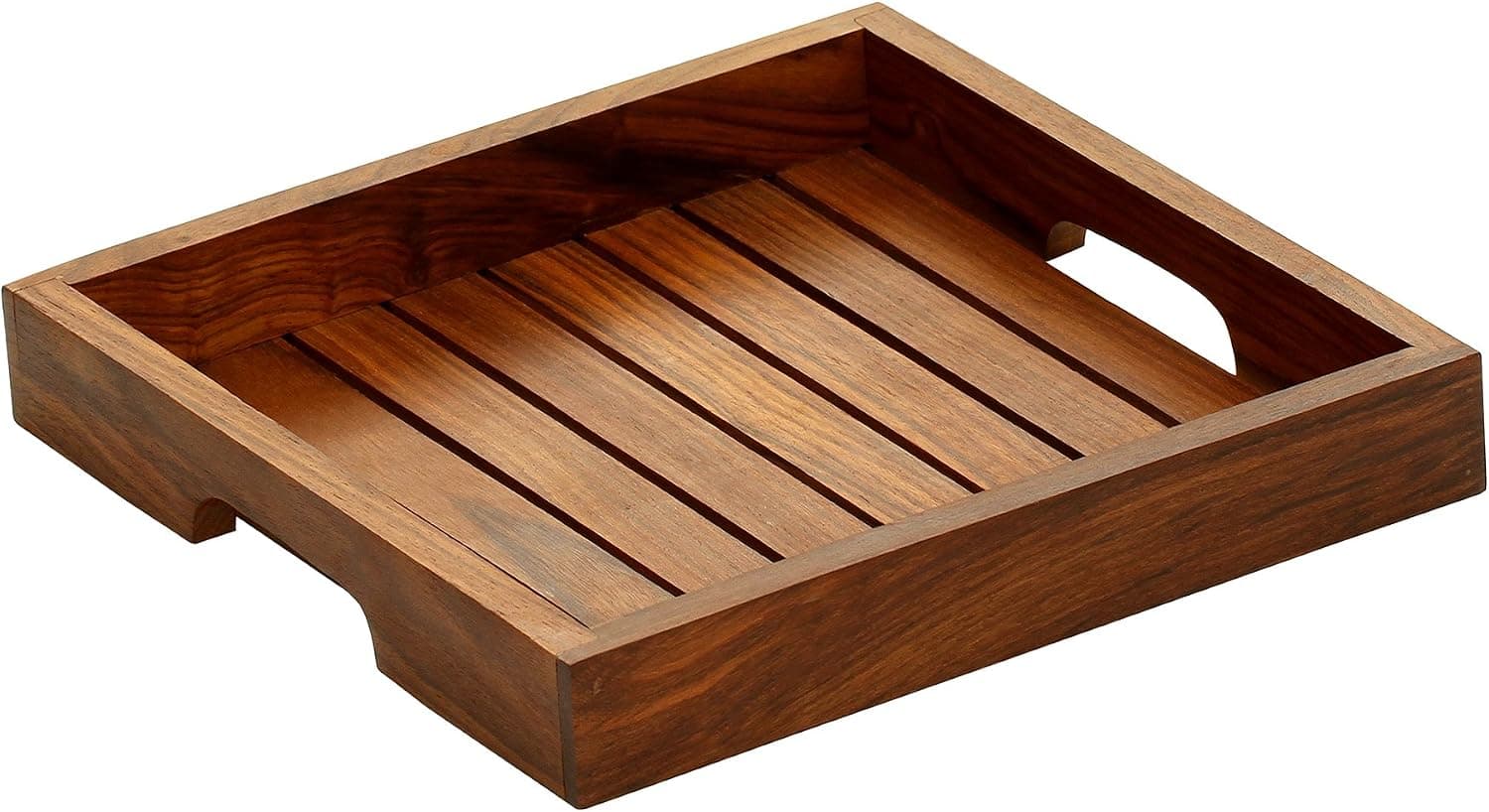SouvNear Handmade Wooden Square Brown Service / Serving Tray with Handles for Your Kitchen, Dining Room, Bar, Tea, Coffee Lounge and Other Food Service Needs, 8 Inch