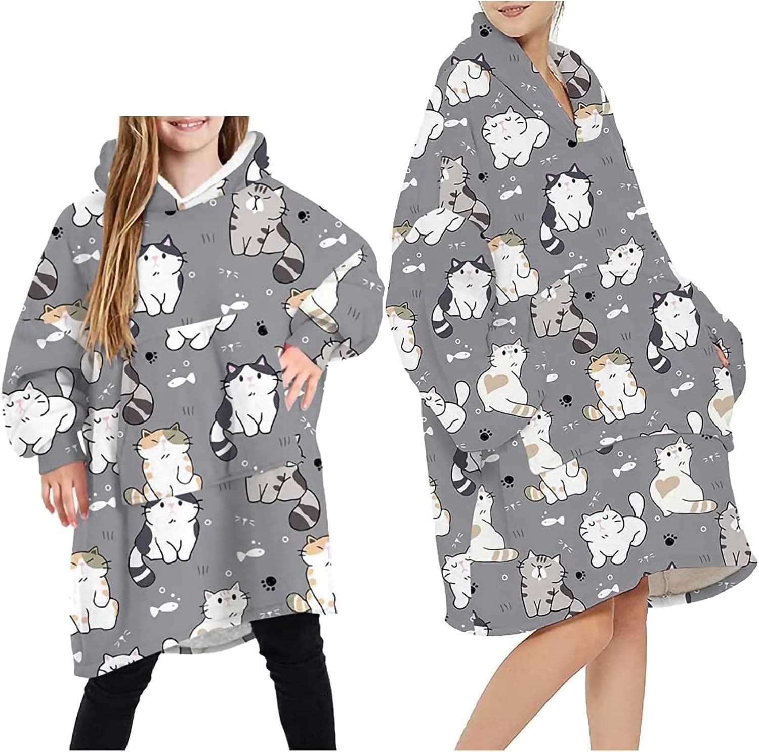 Gouvplr Wearable Blanket Hoodie,Sherpa Fleece Hooded Oversized Hoodie Ultra Warm Fluffy Blankets for Kids Adult with Giant Pocket