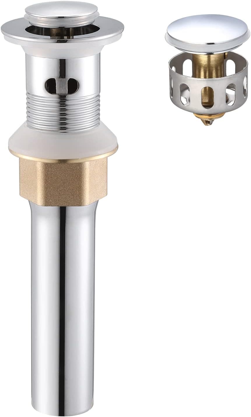 KES Bathroom Sink Drain with Detachable Strainer Basket, Pop up Drain Stopper for Vanity Vessel Sink with Overflow Small Cap, Polished Chrome S2014A-CH