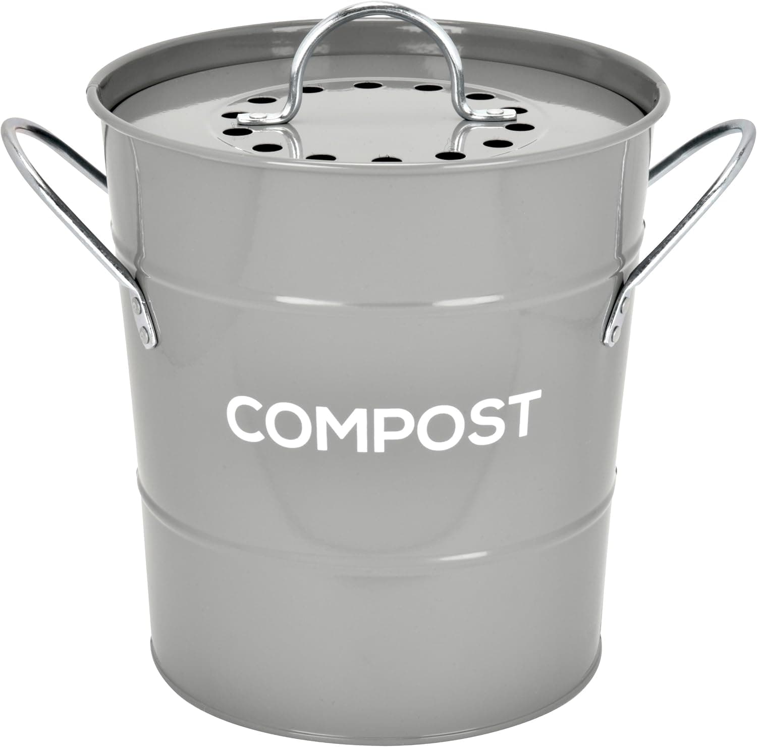 Indoor Kitchen Compost BIN by Spigo, Great for Food Scraps, Includes Charcoal Filter for Odor Absorbing, Removable Clean Plastic Bucket, Handles, Durable Stainless Retro Design, 1 Gallon, Grey