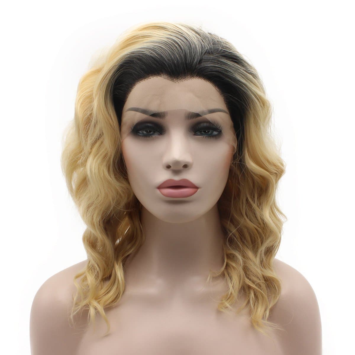 Iewig Shoulder Length Wavy Dark Root Blonde Synthetic Lace Front Wig