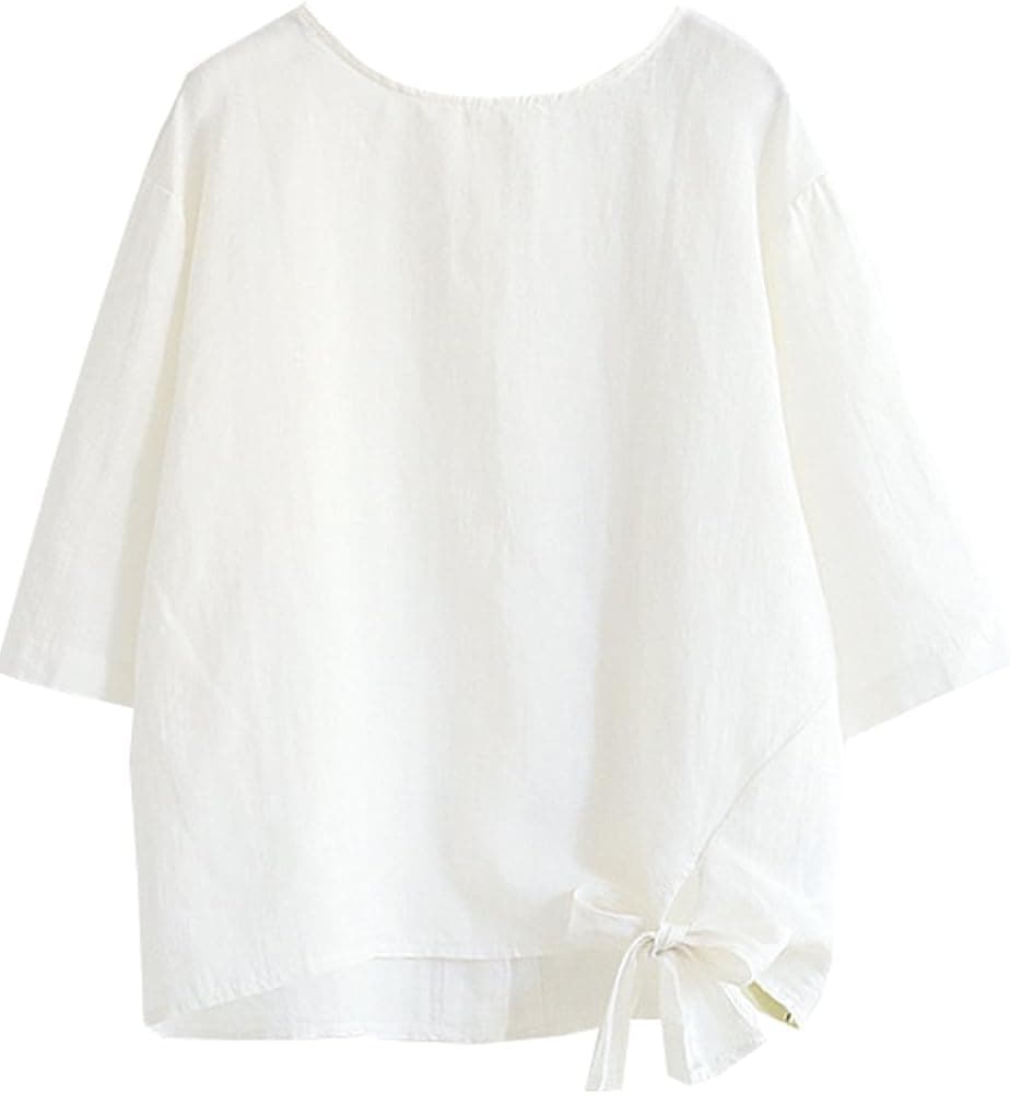 Minibee Women's Cotton Linen Blouse Cute Tunics Tops Shirt