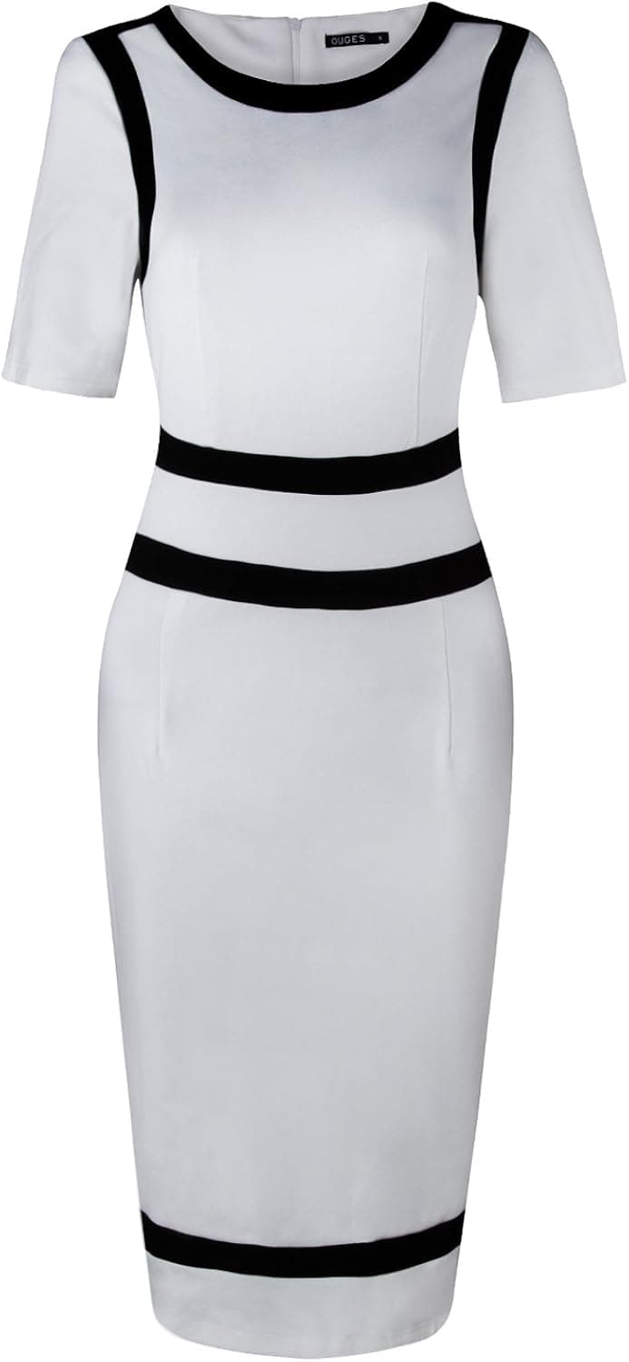 OUGES Womens Deep V-Neck Asymmetrical Fold Sheath Dress