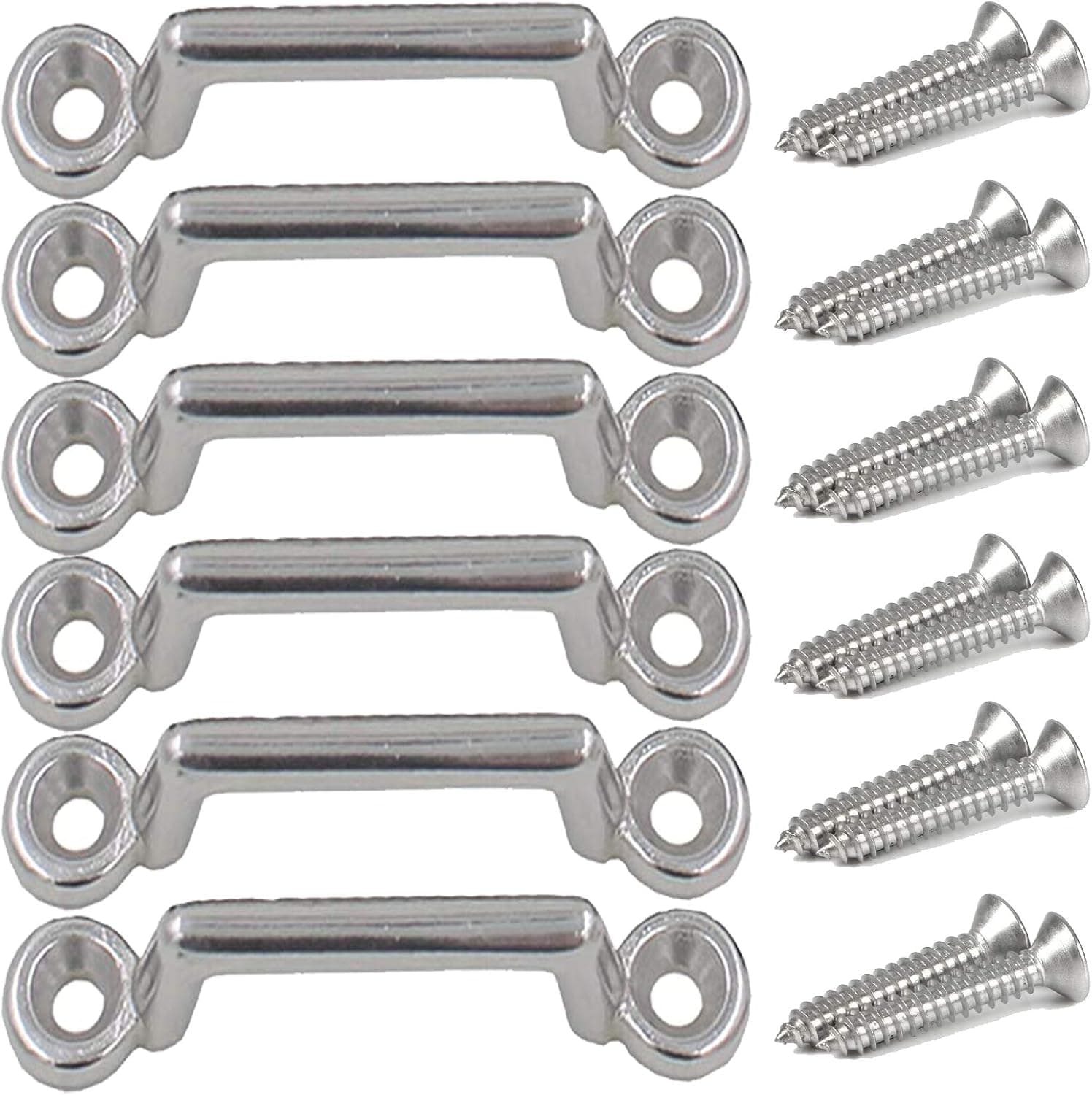 6 Pack Heavy Duty Stainless Steel Bimini Boat Top PAD Eye, Eye Straps, Tie Down, Kayak Deck Loops,Tie Down Anchor Point, footman's Loop for Kayak Canoe Rigging,Jeep Corvette,Buggy W/Hardware - No Rust