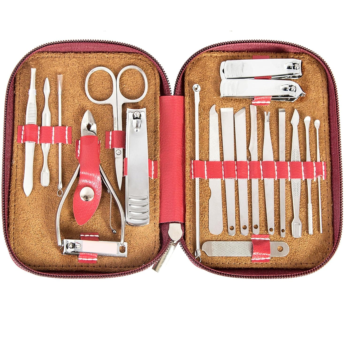 20 Pieces Stainless Steel Professional Pedicure Kit Nail Scissors Grooming Kit with Leather Travel Case