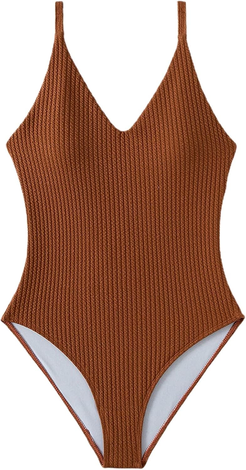 Floerns Women's One Piece Swimsuit V Neck Criss Cross Back Monokini Swimwear