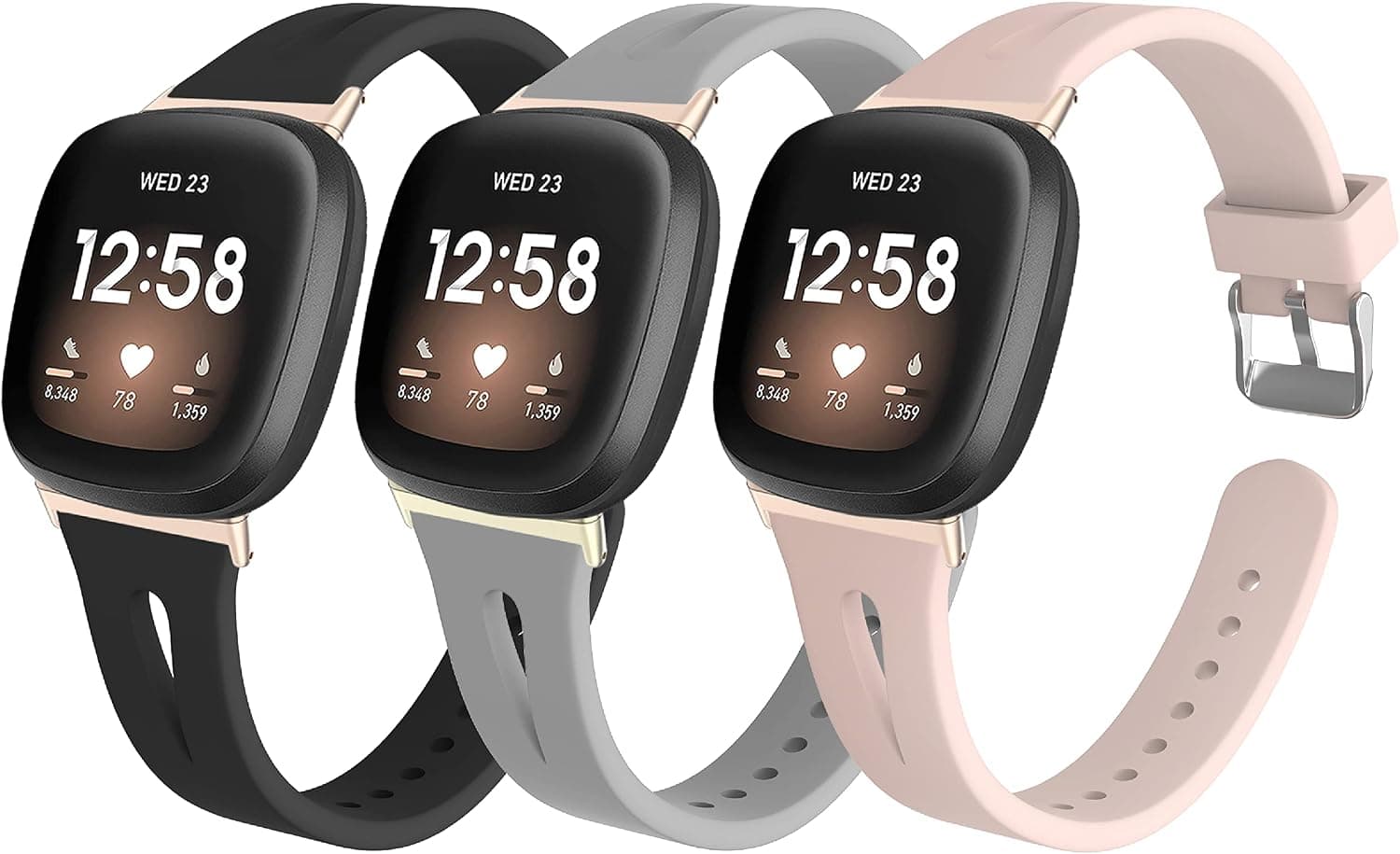 Vanet Compatible with Fitbit Versa 3 /Fitbit Sense Slim Bands for Women Men, 3-Pack Sport Band Soft Silicone Replacement Wristband for Versa 3 Women, Small Large