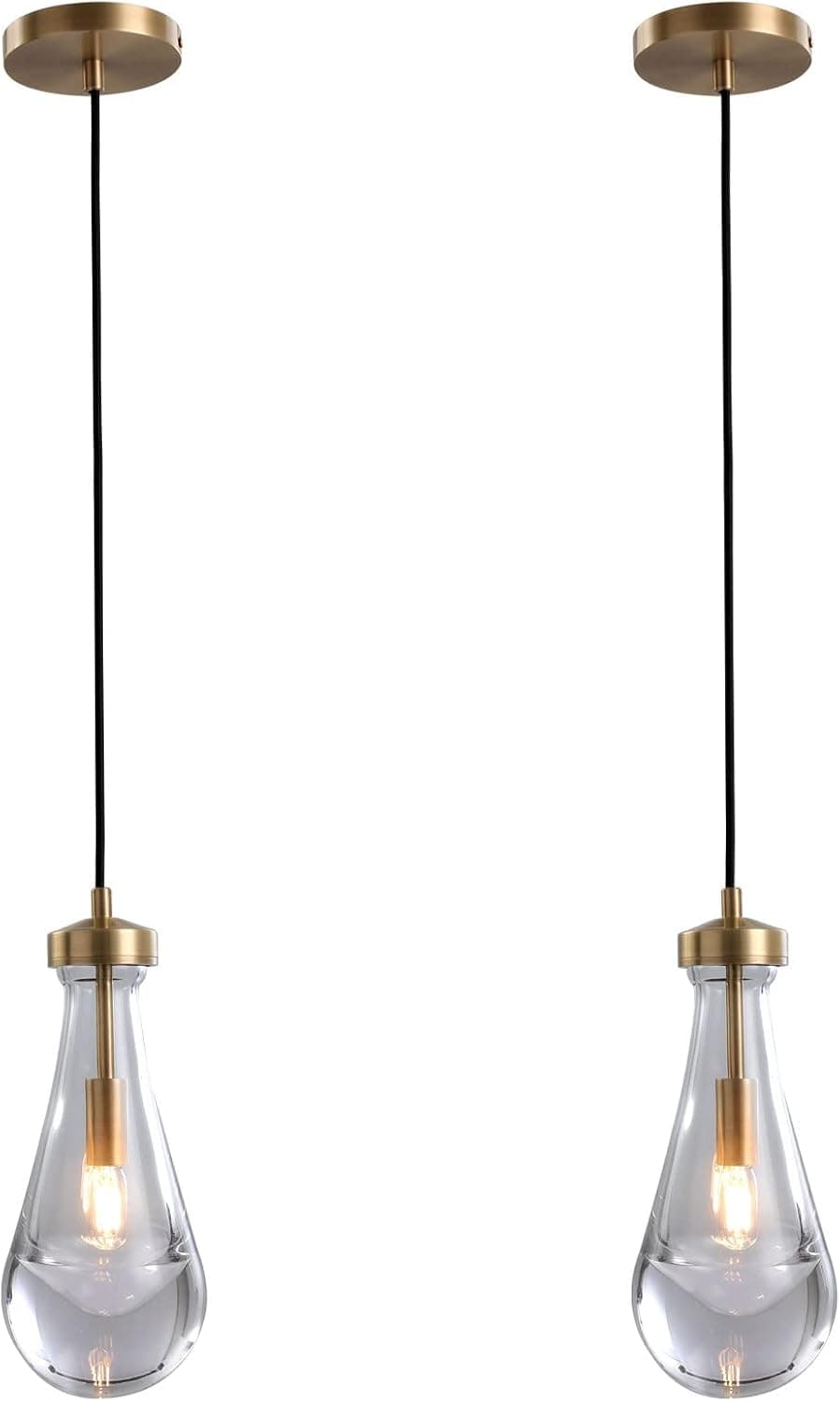 YUEXPAND Pendant Light Fixtures,Modern Pendant Lights Kitchen Island,Brass Hanging Lights with Raindrop Glass for Living Room Hallway Bedroom Dining Hall Office Bar Farmhouse Decor(Including Bulb)