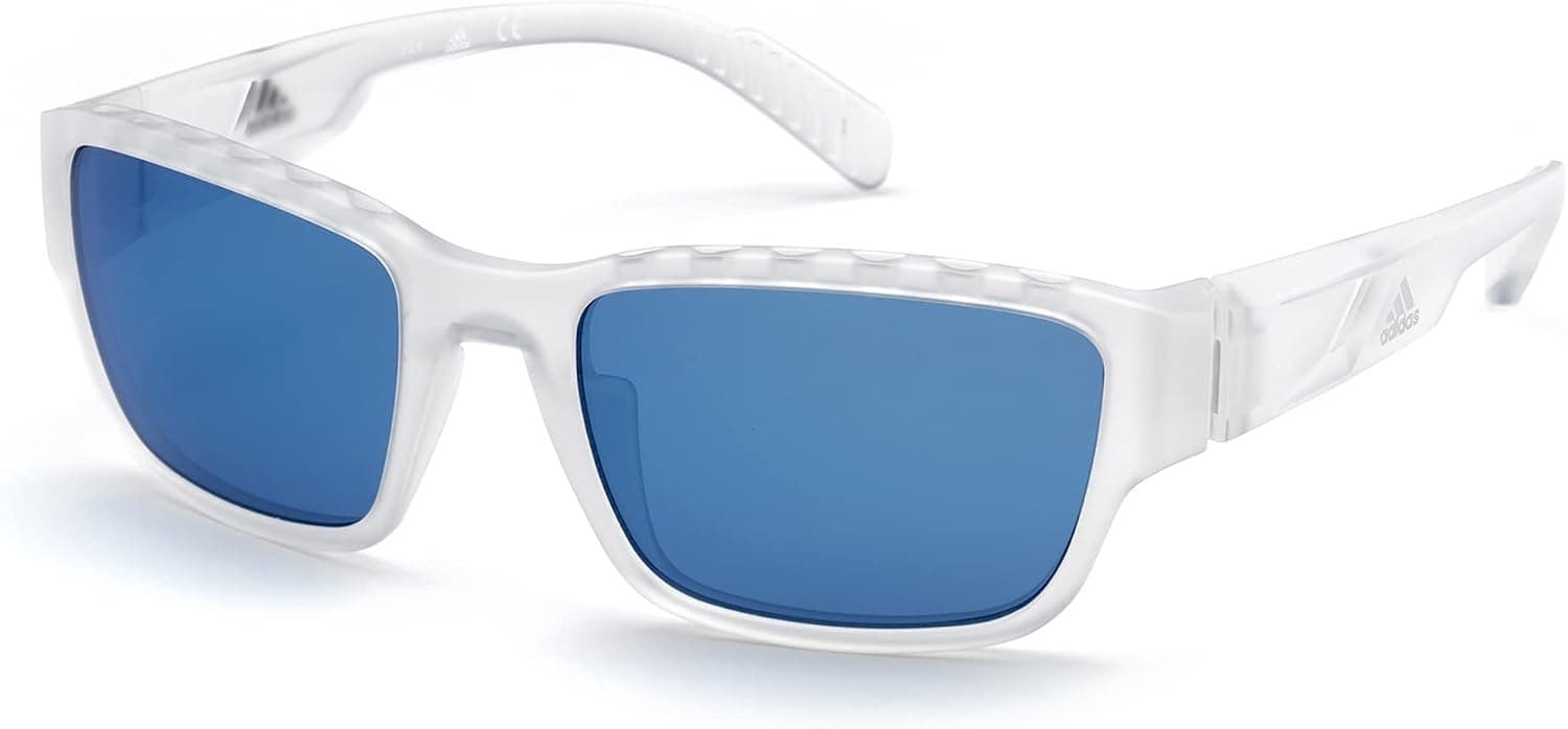 Adidas SP0007 26X Sunglasses Men's Crystal/Blue Mirror Lenses Rectangular 57mm