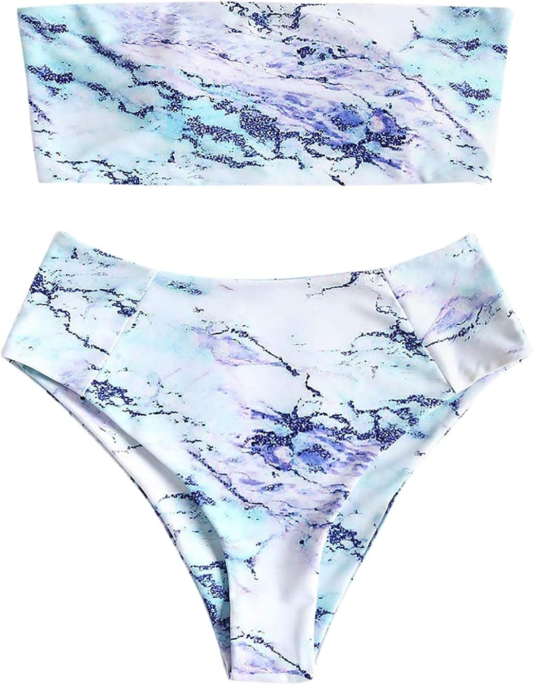 Women Tie Dye Bikini High Waisted Adjustable Strap Two Piece Swimsuit Set Cute Swimwear Bathing Suit Blue