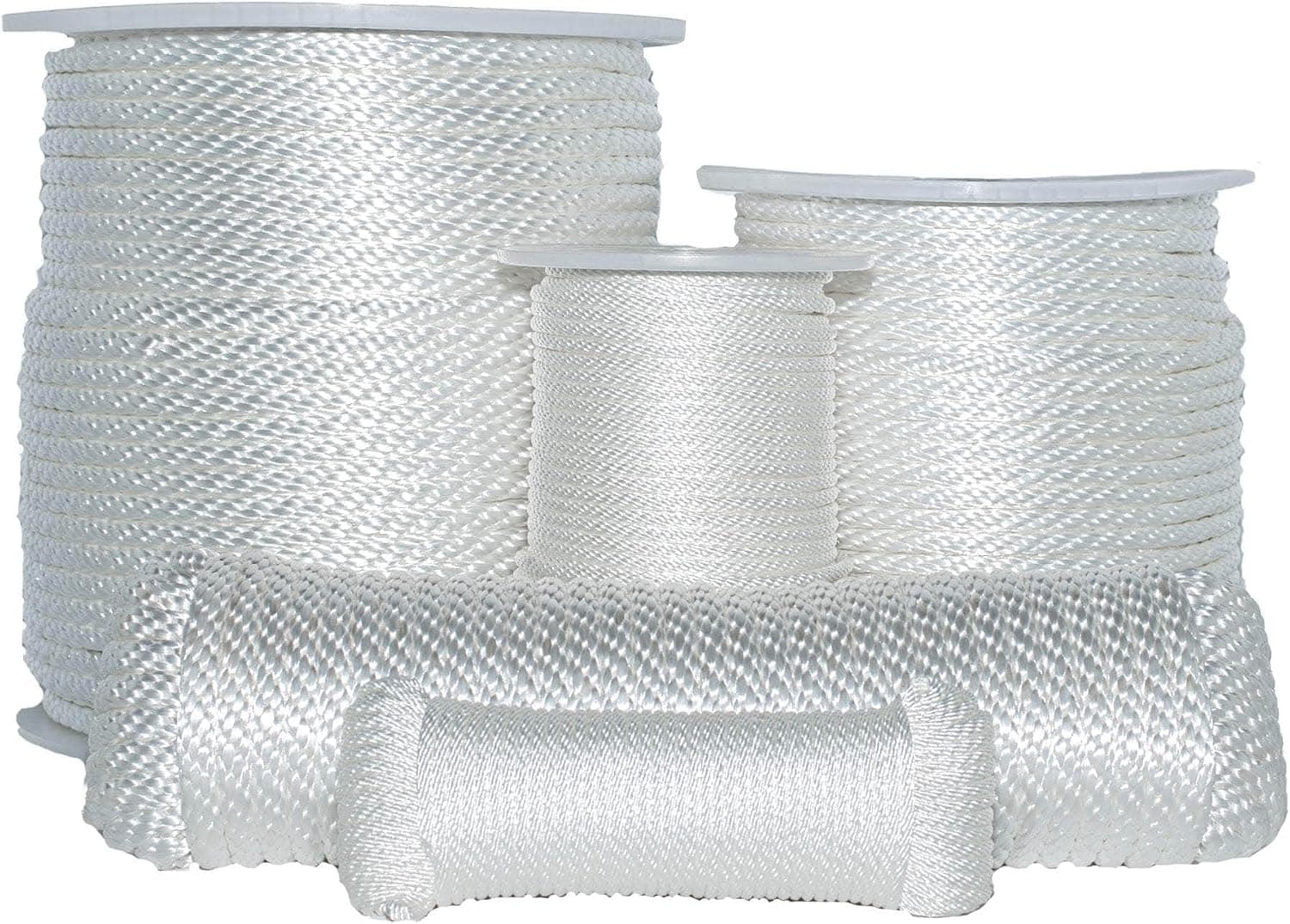 Solid Braid Nylon Rope (1/2 inch) - ReadyGear - White - UV, Rot, Oil, Gas, & Weather Resistant - Boating, Mooring, Anchor, Tow-Lines, Camping, Outdoors, Pulleys, Blocks, DIY Projects (500 feet Spool)
