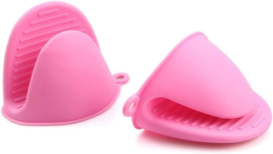 Trylis Silicone Oven Mitts Heat Resistant Pot Holders Mini Cooking Gloves Insulation Finger Protector Pinch Pink 2pcs